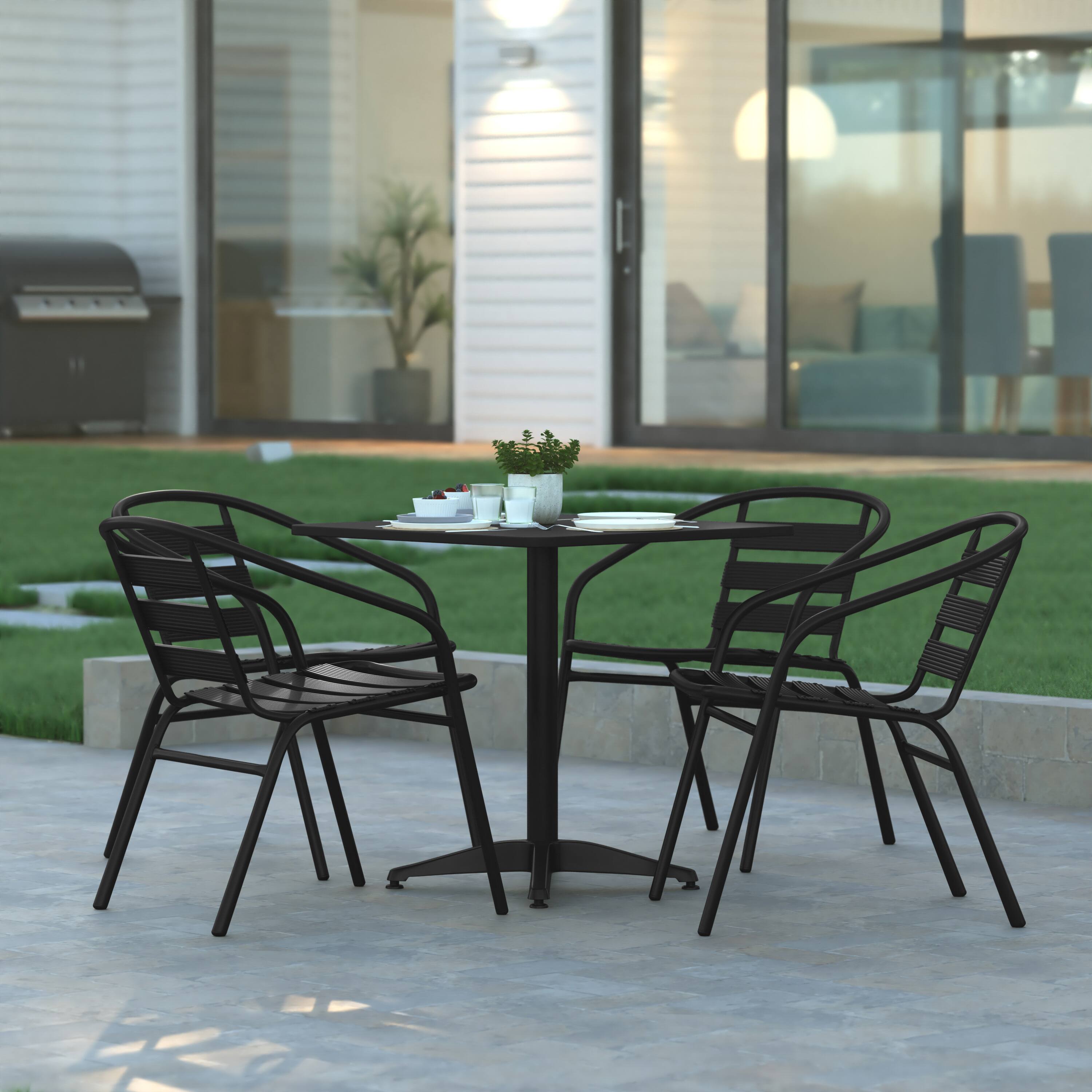 Alt View 1. Emma + Oliver - 27.5'' Square Aluminum Indoor-Outdoor Table Set with 4 Slat Back Chairs - Black.