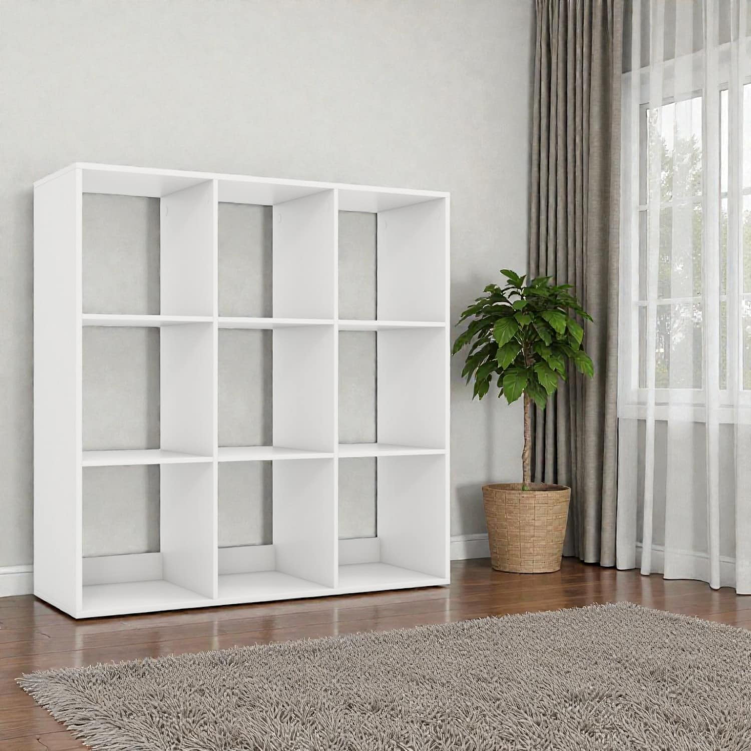 Hivvago - Freestanding 9-Cube Display Shelf with Protective Rear Guardrail - White