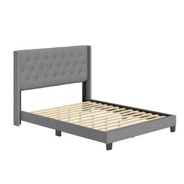 Boyd Sleep - Mia Linen Platform Bed Frame with Tufted Headboard and Nailhead Trim, No Box Spring Required, Queen - Gray