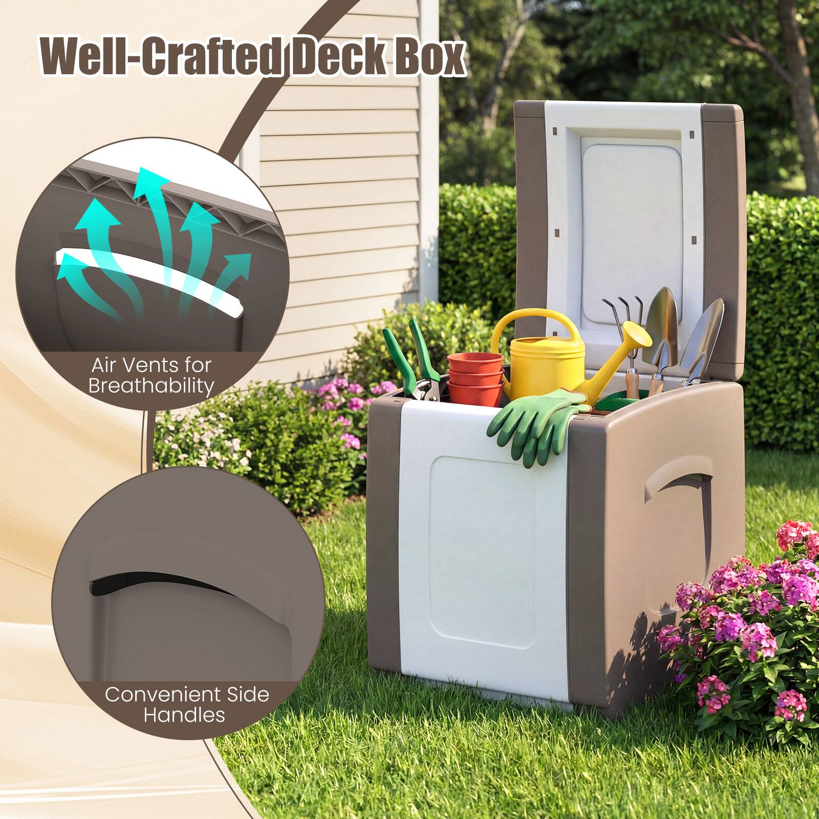 Well-Crafted Deck Box

Air Vents for Breathability

Convenient Side Handles