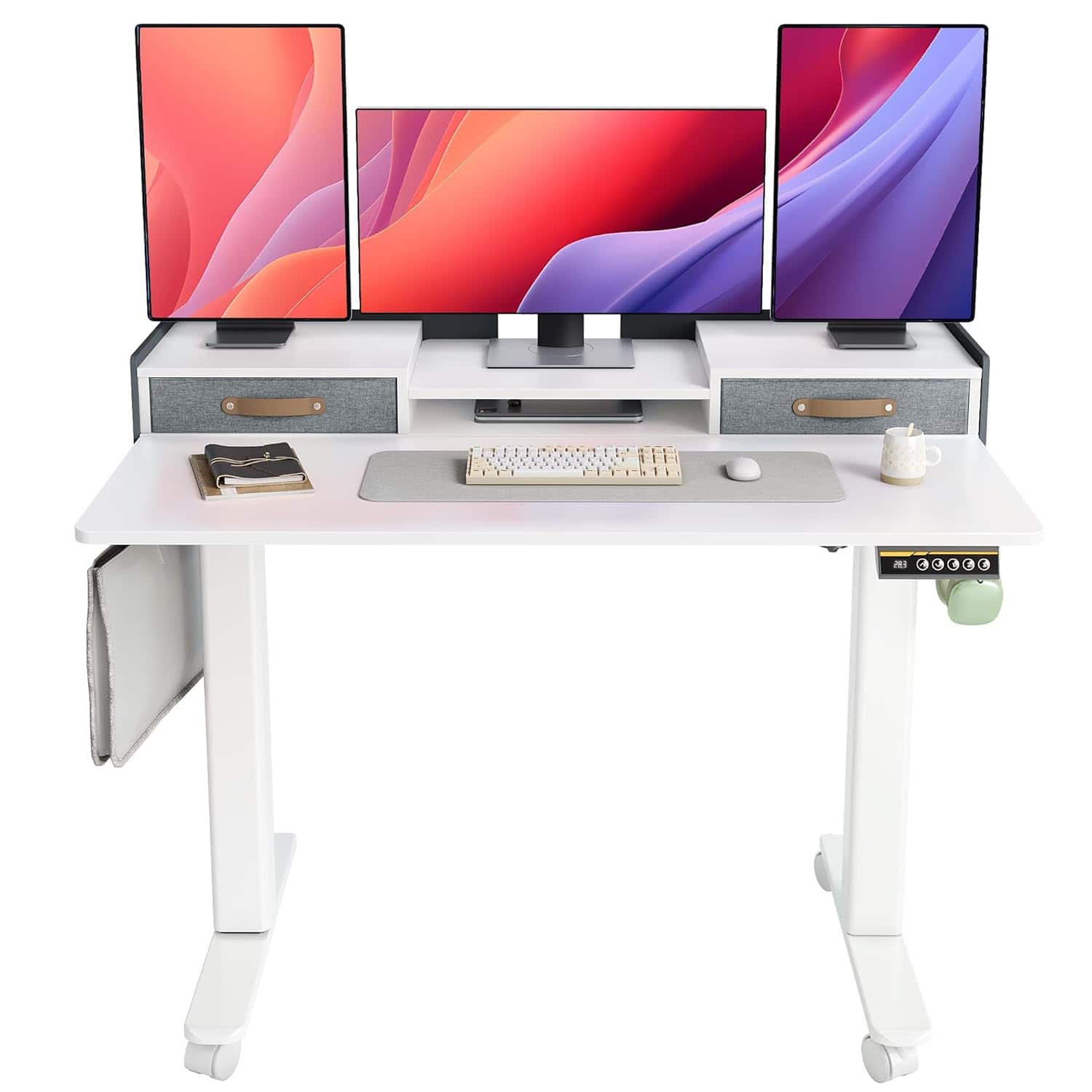 Zell Electronics - 48 Inch Electric DeskAdjustable Sit-Stand Computer Table with Storage Drawers for Home - White