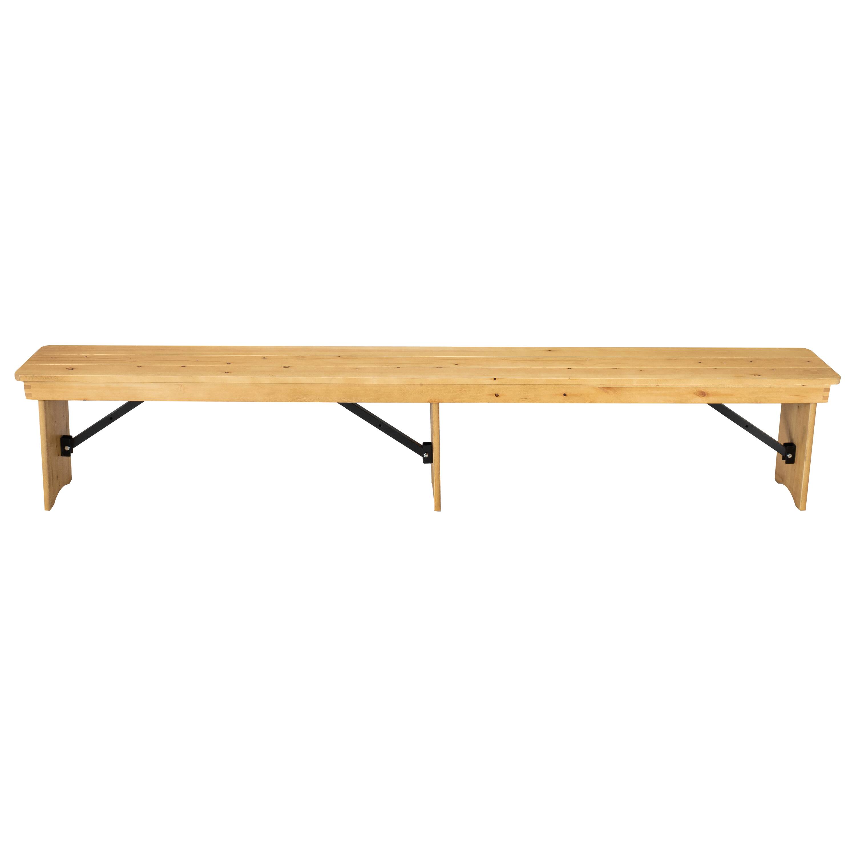 Alt View 8. Emma + Oliver - 8' x 12" Antique Rustic Solid Pine Folding Farm Bench - Portable Bench - Light Natural.