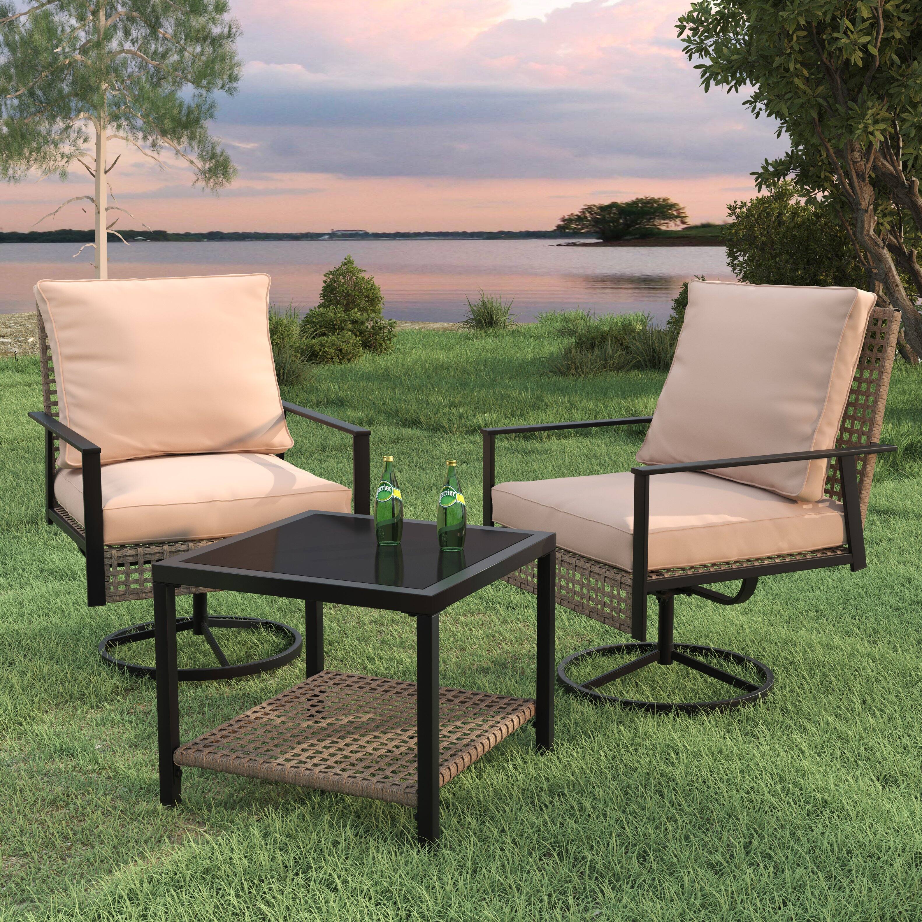 Back. Ainfox - Ainfox Patio Sofa Wicker Loveseat Rocking Chair - Beige.