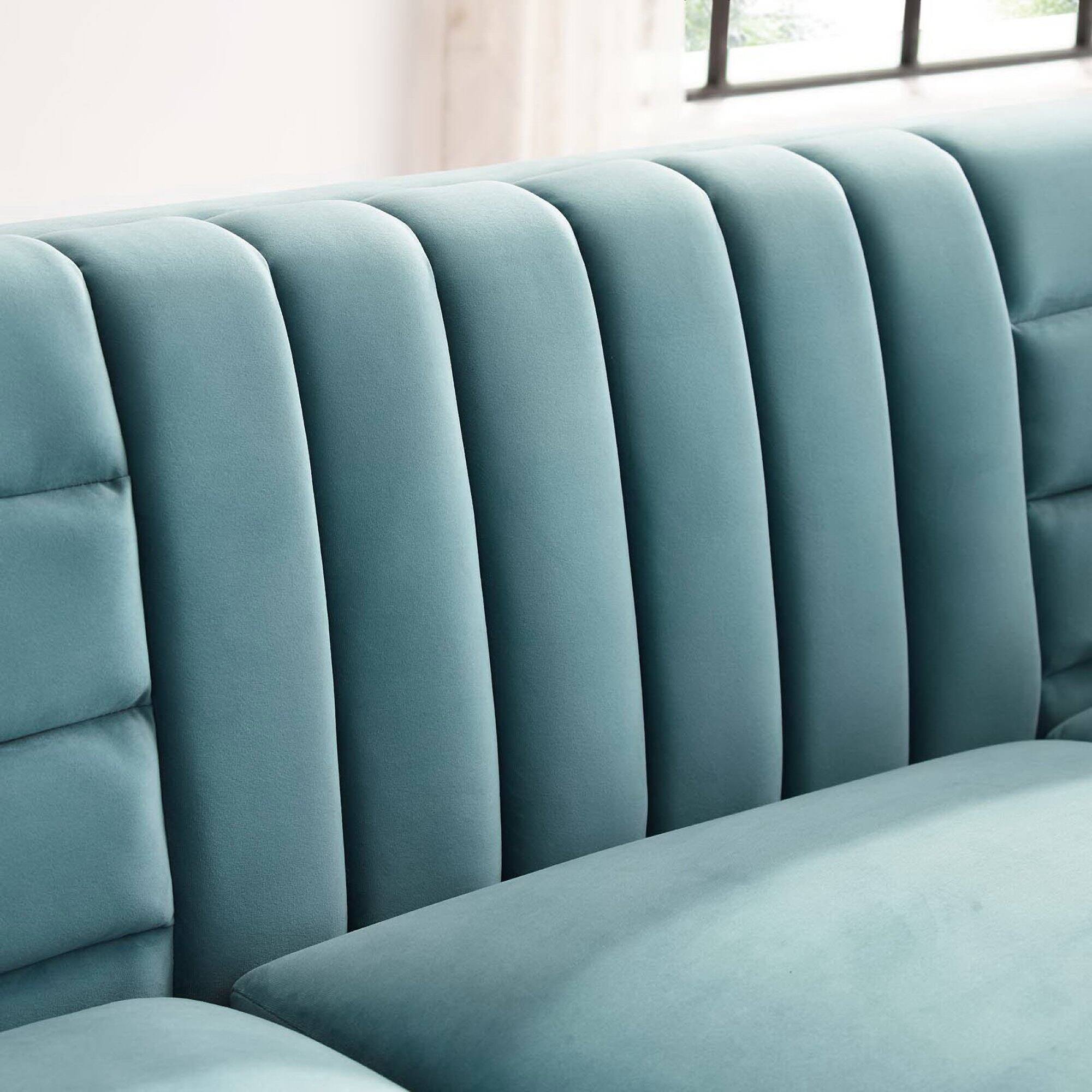 Alt View 2. Modway - Ingenuity Channel Tufted Performance Velvet Sofa by Modway - Blue.