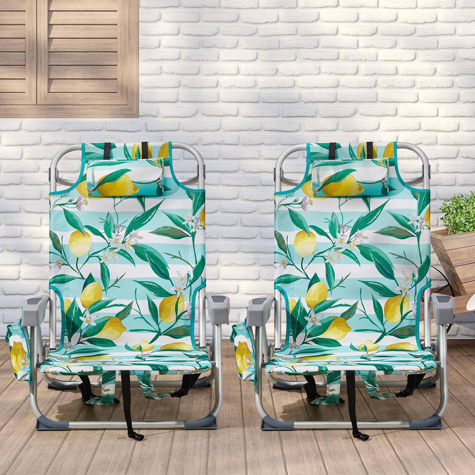 Alt View 1. Chateau Abodes - Outdoor Backpack Beach Chair, 5-Position Reclining with Towel Bar, Cooler Pouch, Cup Holder & Backpack Straps - Lemon.