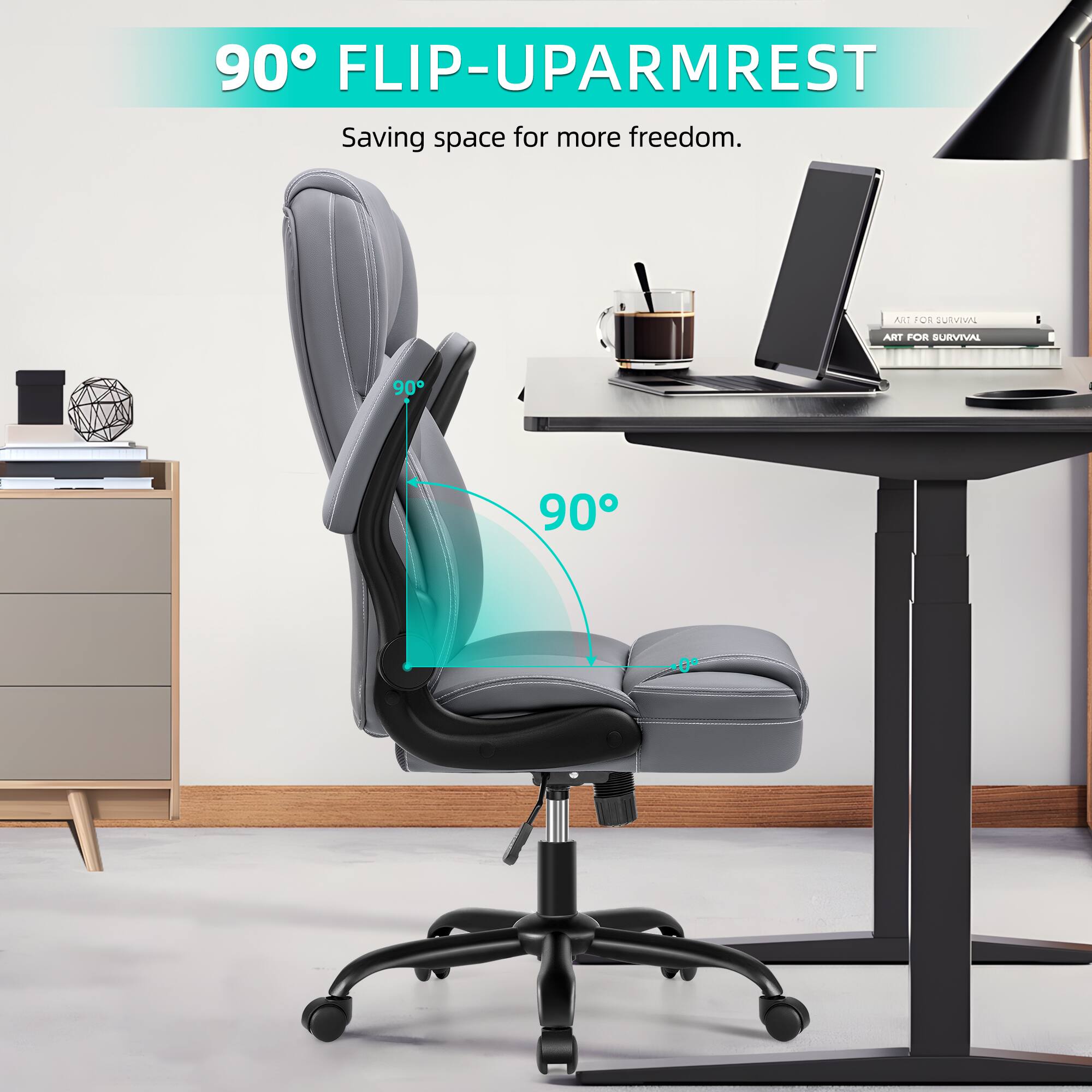 90° FLIP-UP ARMREST  
Saving space for more freedom.  

90°  
90°  

ART FOR SURVIVAL