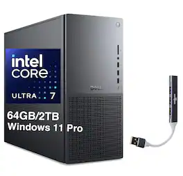 Dell - Upgraded - Tower Plus EBT2250 Desktop (Intel Ultra 7-265, 64GB DDR5, 2TB PCIe SSD, Win 11 Pro) w/USB Hub - Black