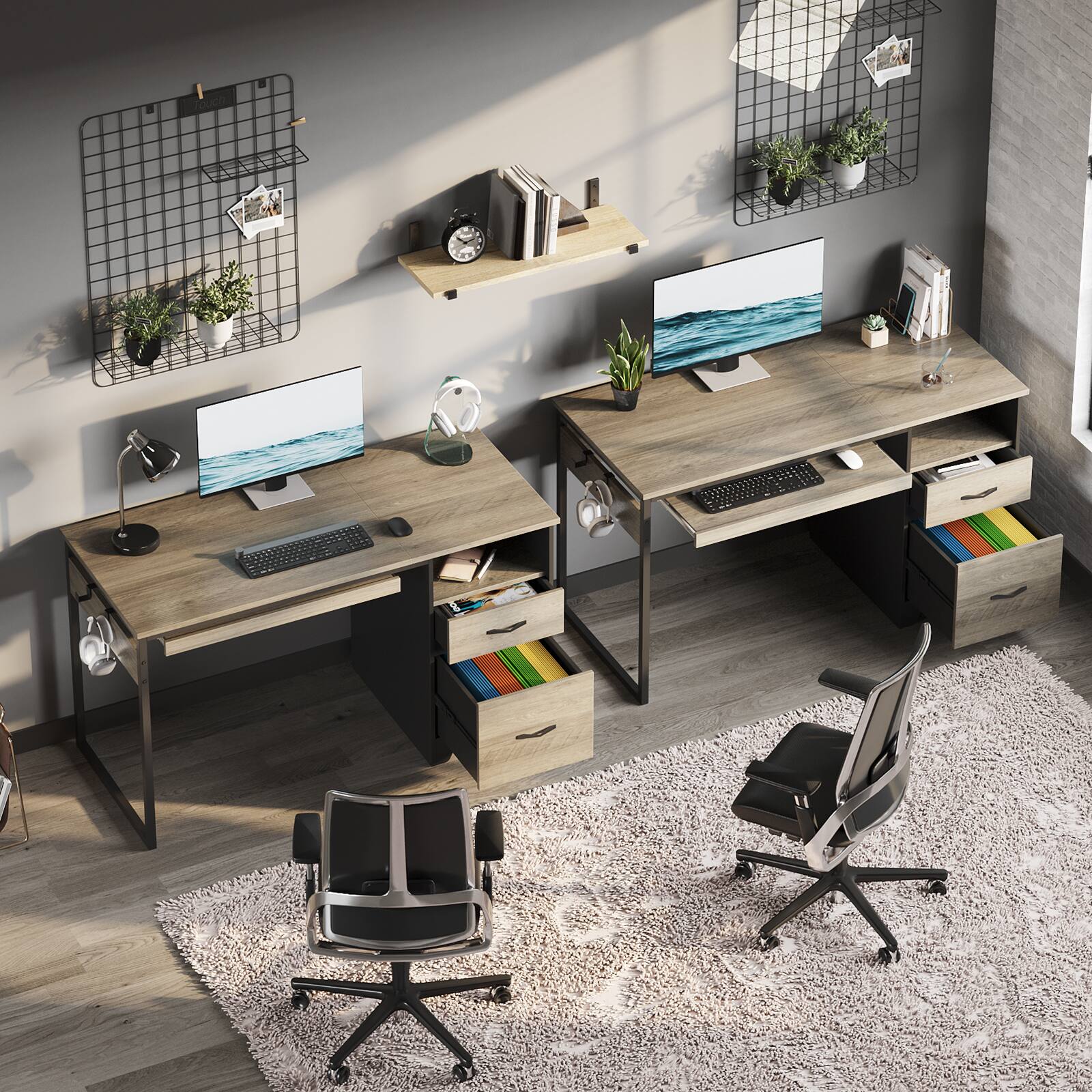 Alt View 14. Bestier - 48" Gaming Desk with File Storage Drawers and Open Writing Compartments - Gray.