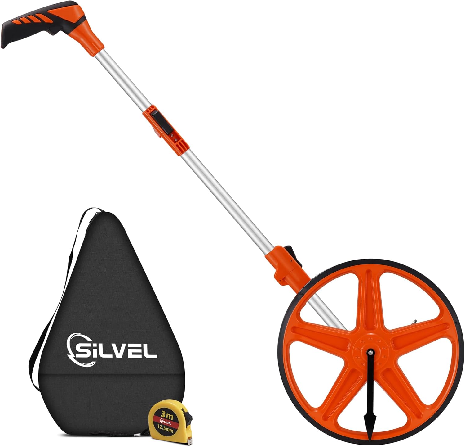 Silvel - 12 Inch Measuring Wheel, MAX9999FT Measuring Wheel in Feet and Inches, One key to Zero Rolling Tape - Orange