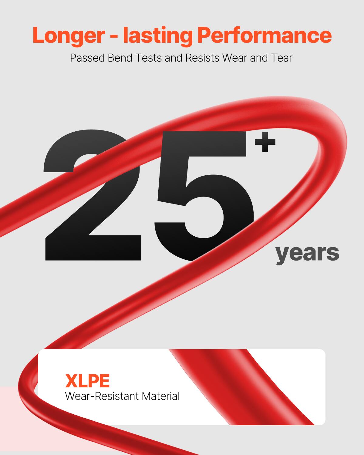 Longer-lasting Performance  
Passed Bend Tests and Resists Wear and Tear  
+25 years  

XLPE Wear-Resistant Material