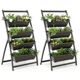Costway - 2PCS 4 FT 4-Tier Vertical Raised Garden Bed Elevated Planter w/4 Container Boxes - Black + Brown
