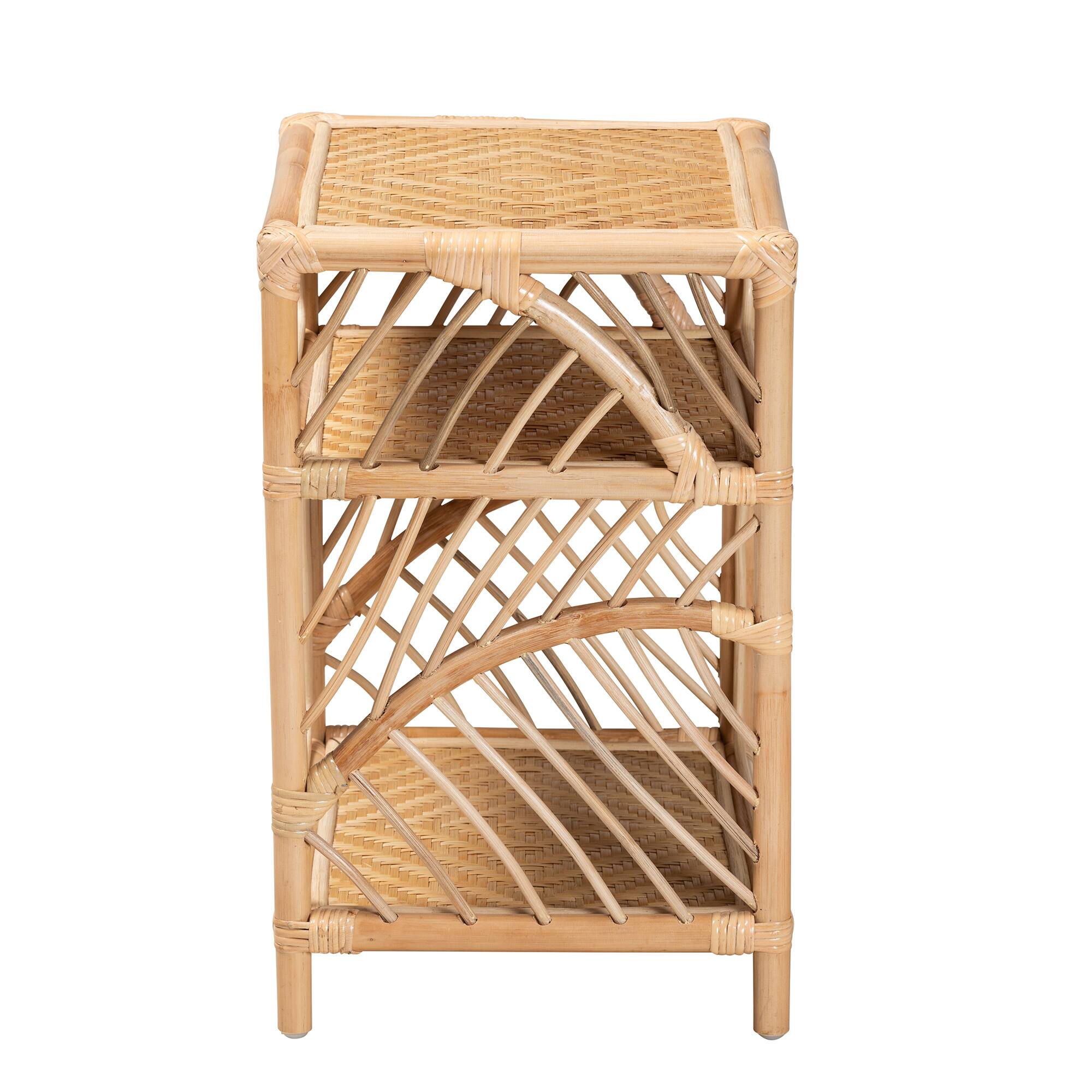 Left. bali & pari - Baara Modern Bohemian Rattan Nightstand - Natural Brown.