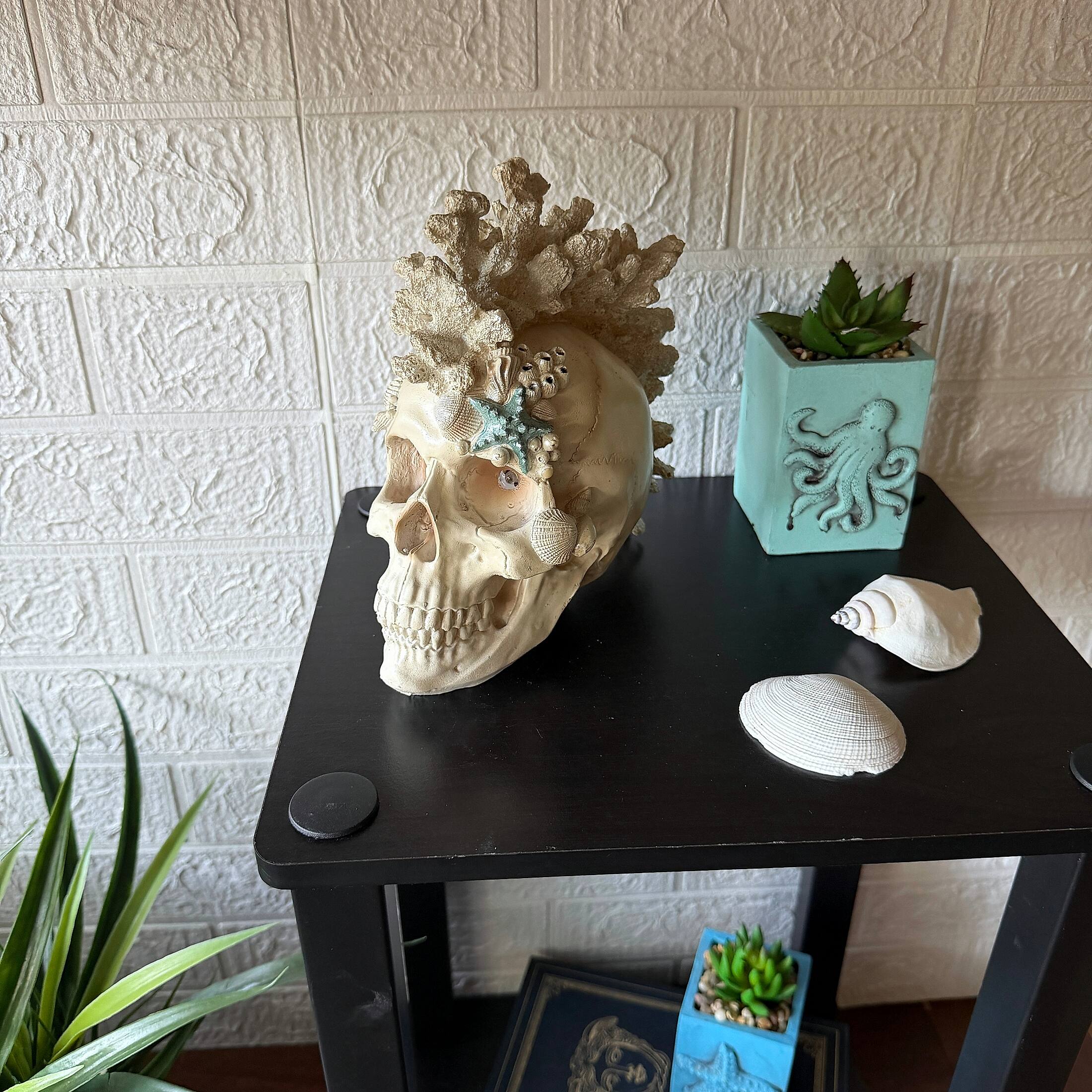 Alt View 4. Fancy That - Illuminated Coastal Statue LED Eyes Coral Resin 7.5 Inch Gothic Decor - Off-white.