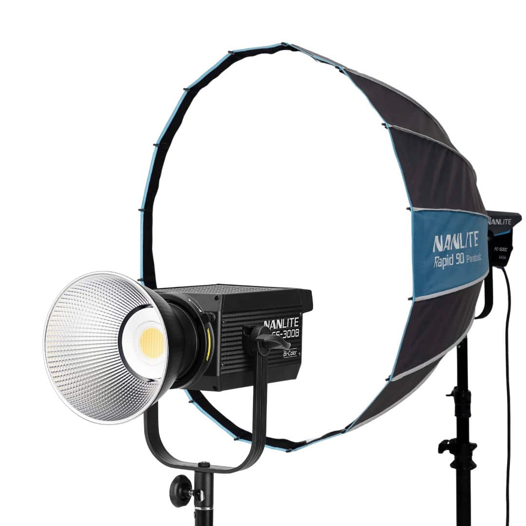 NANLITE - FS-300B Bi-Color LED Monolight with Rapid 90 Parabolic Softbox Bundle