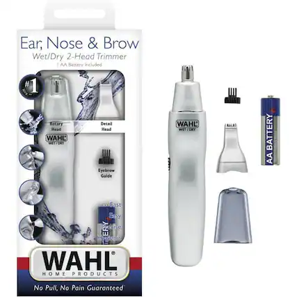 Ear, Nose & Brow Wet/Dry 2-Head Trimmer
1 AA Battery Included
#1 MrR Rotary Head
WAHL WET/DRY Detail Head
Eyebrow Guide
Fast, Easy, Precise, Hygienic
WAHL HOME PRODUCTS
No Pull, No Pain Guaranteed