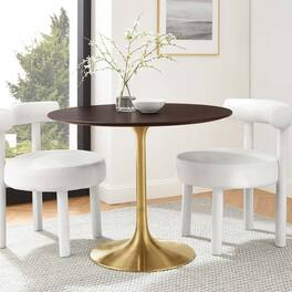 Modway - Lippa Round 36" Dining Table - Gold Cherry Walnut