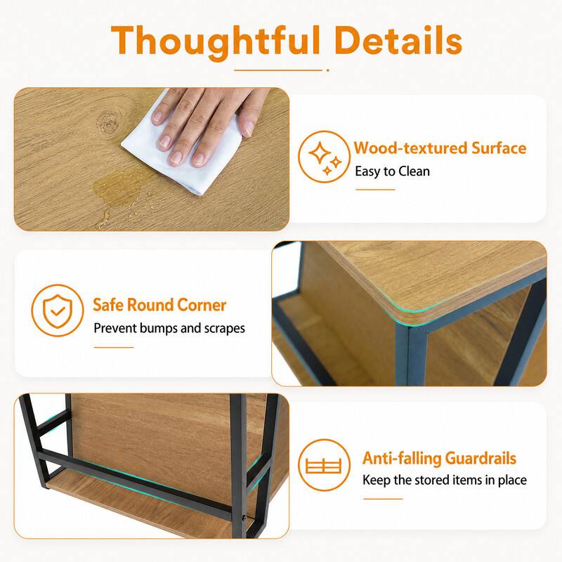 Thoughtful Details

- Wood-textured Surface
  - Easy to Clean

- Safe Round Corner
  - Prevent bumps and scrapes

- Anti-falling Guardrails
  - Keep the stored items in place
