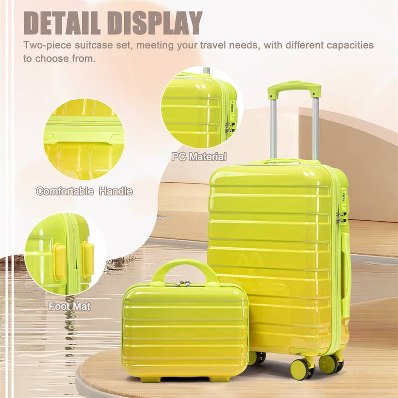 DETAIL DISPLAY  
Two-piece suitcase set, meeting your travel needs, with different capacities to choose from.  

- PC Material  
- Comfortable Handle  
- Foot Mat