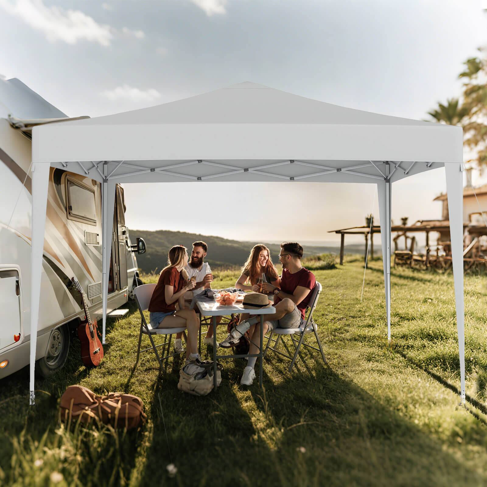 Alt View 3. Costway - Costway 10 FT x 10 FT Pop-Up Canopy Tent with Mesh Netting, Carry Bag, 8 Stakes & 4 Ropes - Beige.