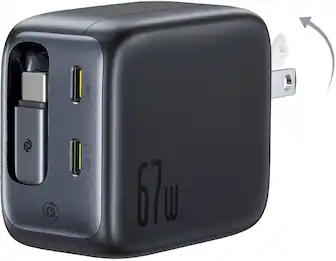 Baseus - Enercore with Single Retractable USB-C Cable Charger 67W - Black