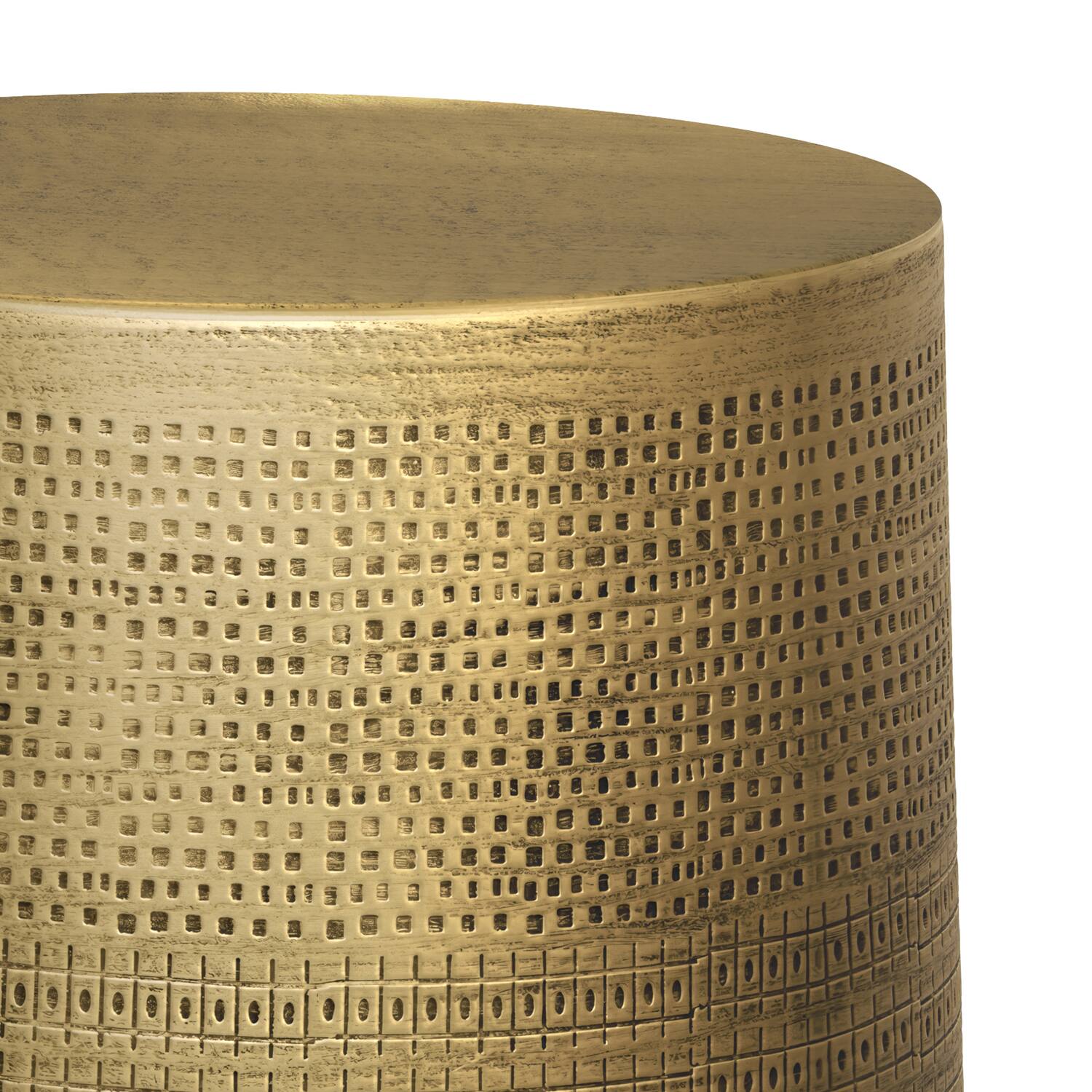 Alt View 8. Simpli Home - Johnsen 15 inch Wide Boho Morse Pattern Metal Accent Table in Antique Brass Iron, Assembled - Antique Brass.
