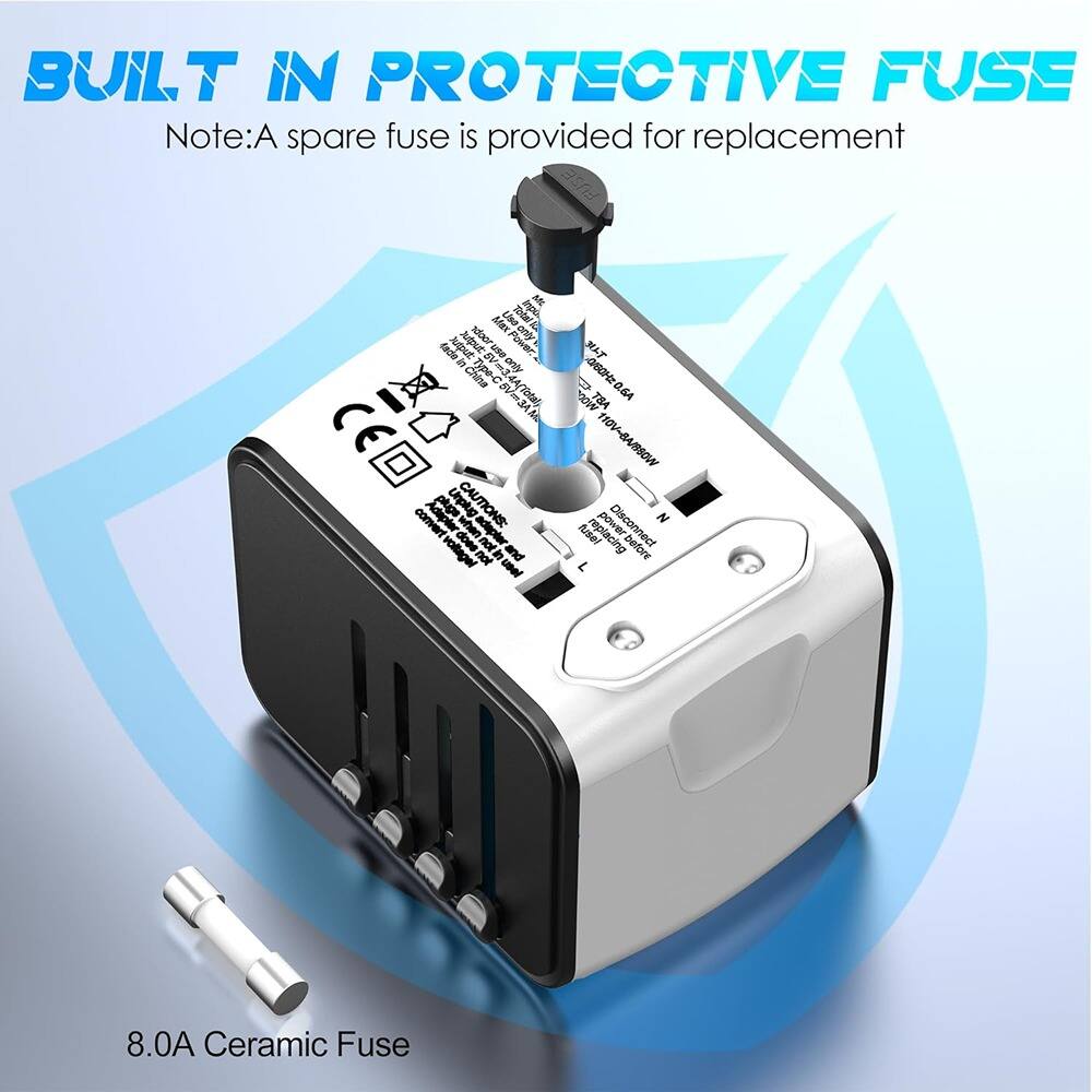 BUILT IN PROTECTIVE FUSE  
Note: A spare fuse is provided for replacement  

8.0A Ceramic Fuse