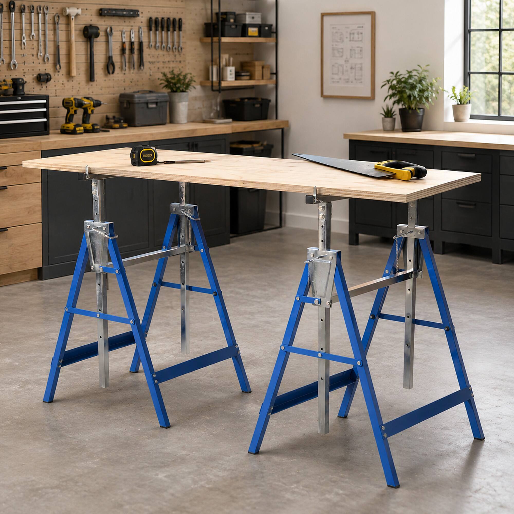 Homcom of 2 Adjustable Telescopic Builders Trestle, DIY Steel Work ...