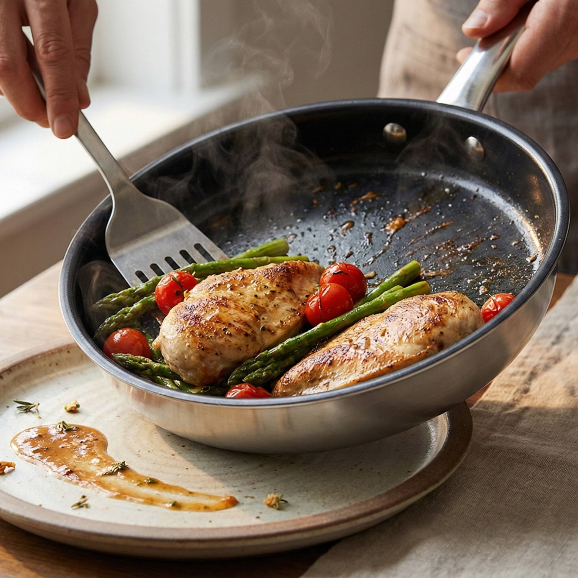 Left. Alva - Alva Maestro Nonstick Stainless Steel Frying Pan with Glass Lid 8" - Easy to Clean, Oven Safe and Toxin-Free Cookware - Black.