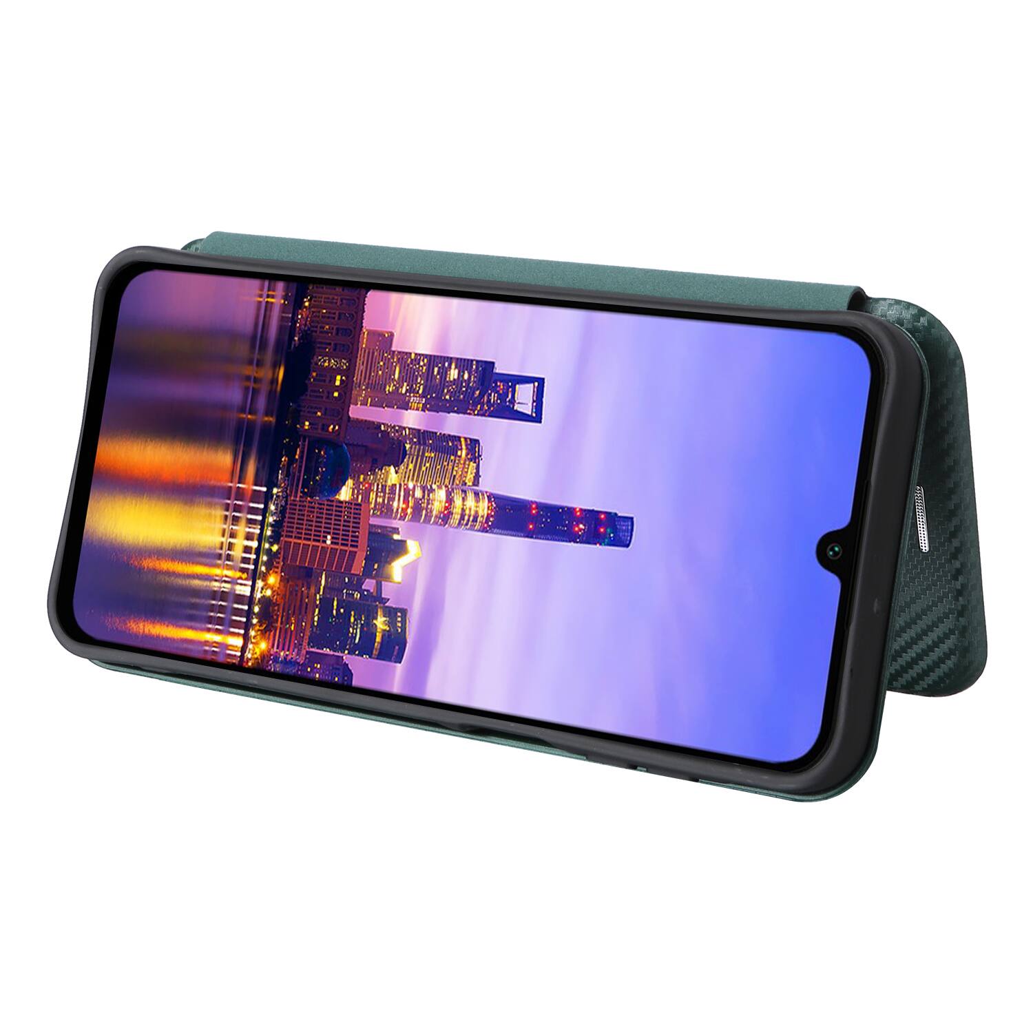 Alt View 2. Dteck - Carbon Fiber Texture Folio Phone Case for Samsung Galaxy A16 5G,PU Leather Magnetic Closure Hidden Card Slot Flip Cover - Green.