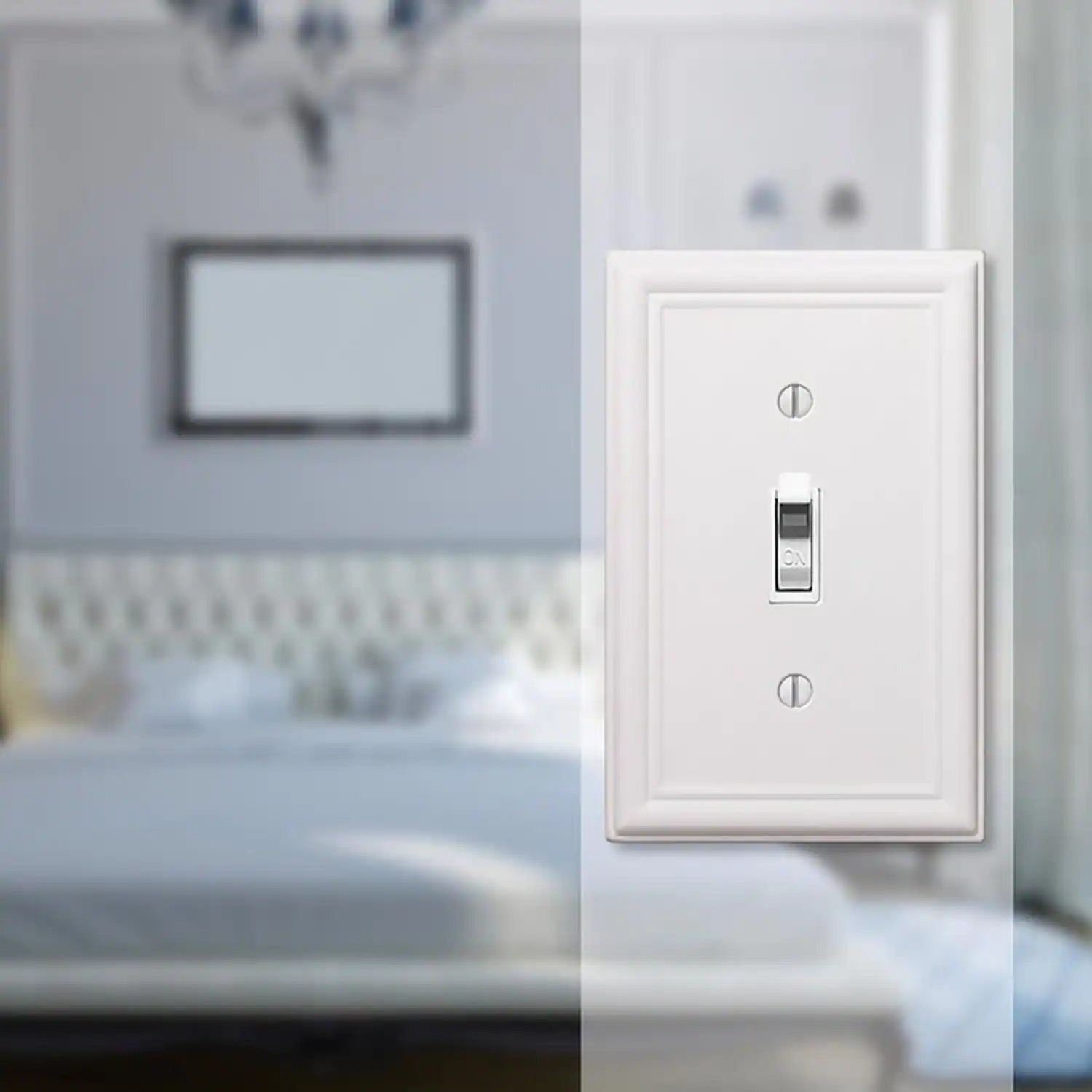 Left. AMERELLE - Amerelle Chelsea White 1 gang Stamped Steel Toggle Wall Plate 1 pk - White.