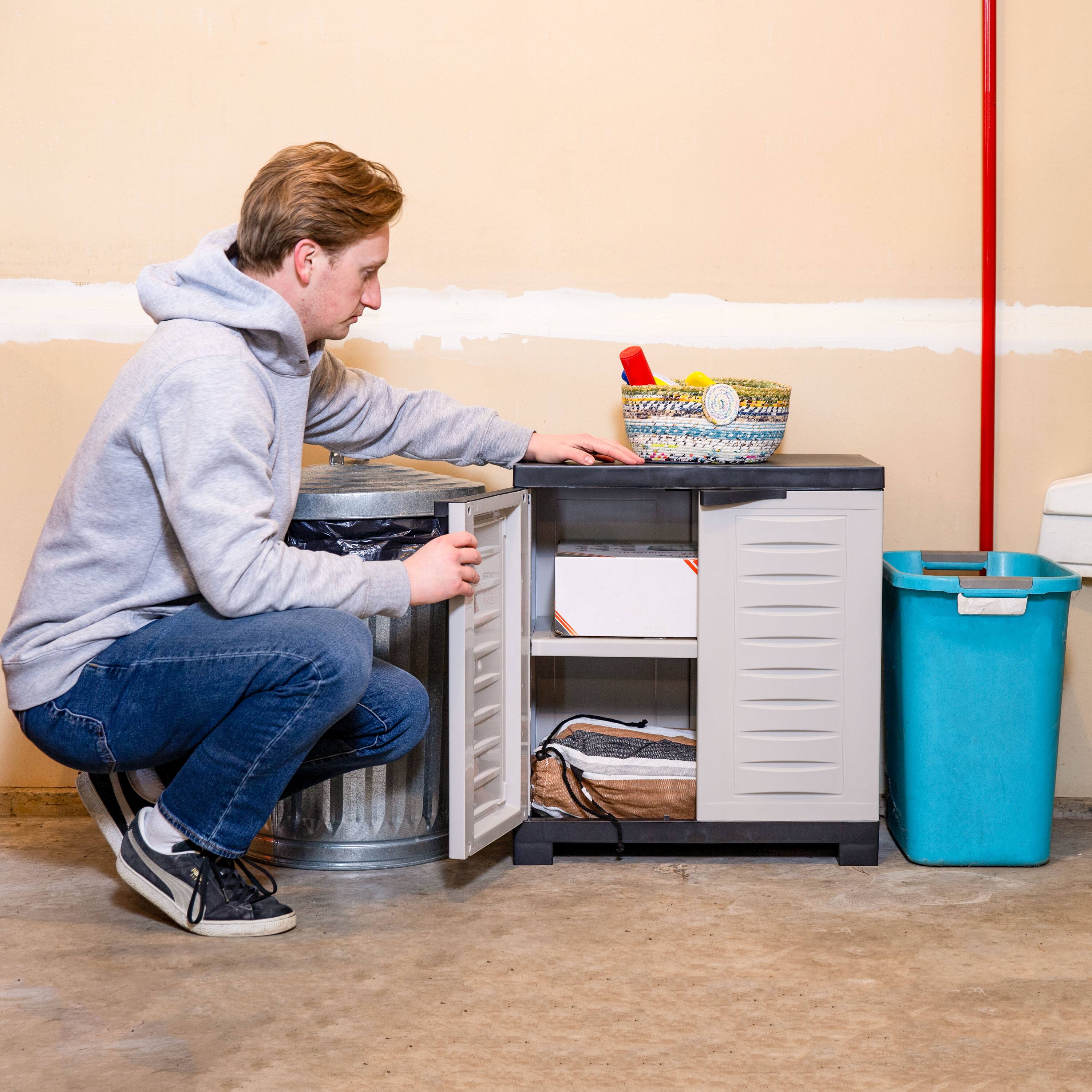Alt View 8. Sunnydaze - Heavy-Duty Plastic Storage Cabinet with Adjustable Shelf - Gray.