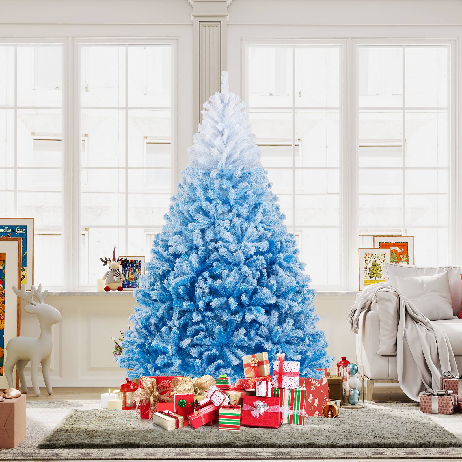 Alt View 1. Gymax - Gymax 7  FT Artificial Christmas Tree Hinged Snow Flocked Xmas Tree w/ 1264 Lush Branch Tips - Blue.