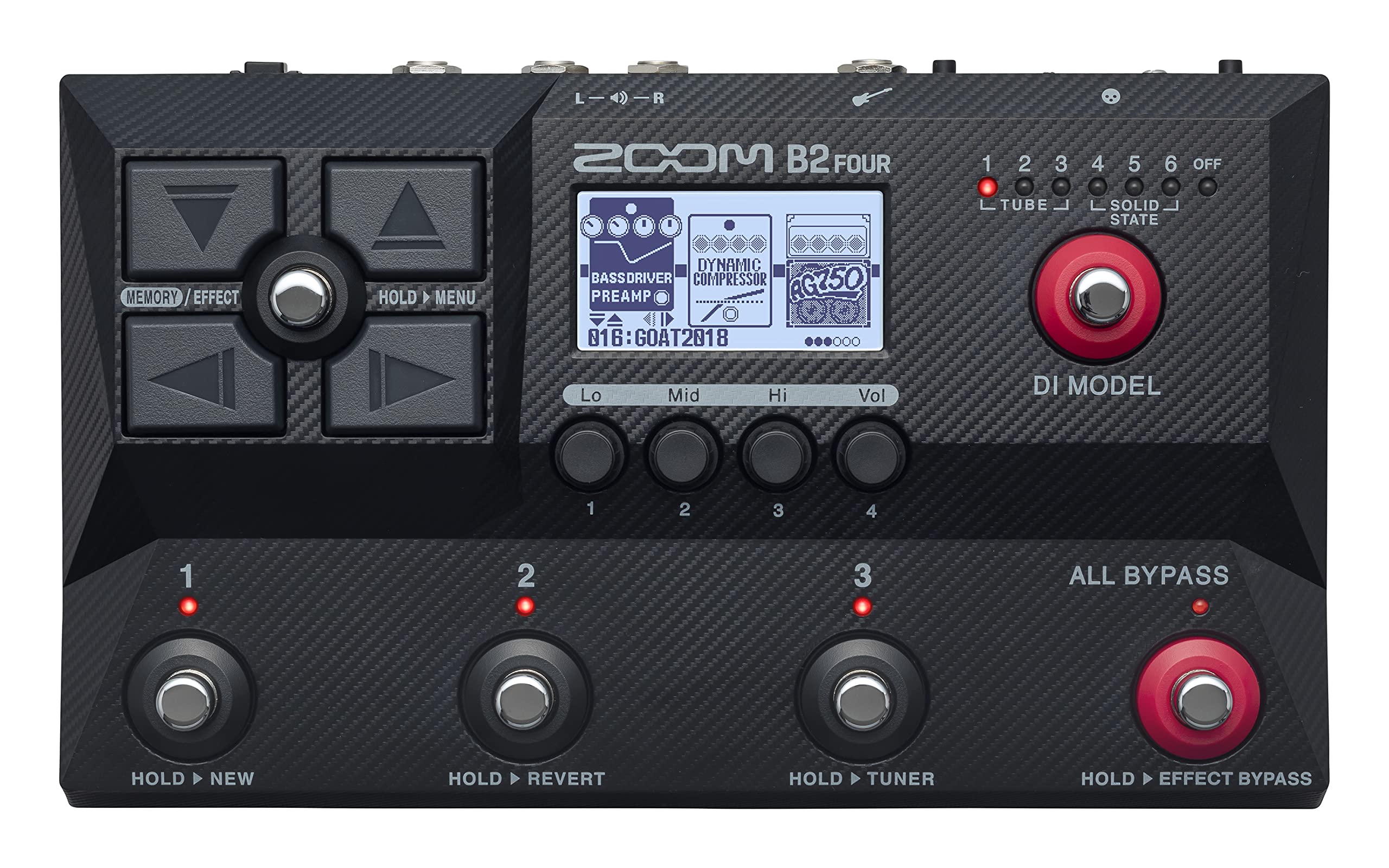 MOOS B2 FOUR

1
2
3
4
5
6
OFF
TUBE
SOLID STATE
MEMORY EFFECT
HOLD A MENU
DYNAMIC BASSDRIVER COMPRESSOR AG750 PREAMP AID 016: GOAT2018
Lo
Mid
Hi
Vol
DI MODEL
1
2
3
4
1
2
3
ALL BYPASS
HOLD A NEW
HOLD A REVERT
HOLD A TUNER
HOLD EFFECT BYPASS