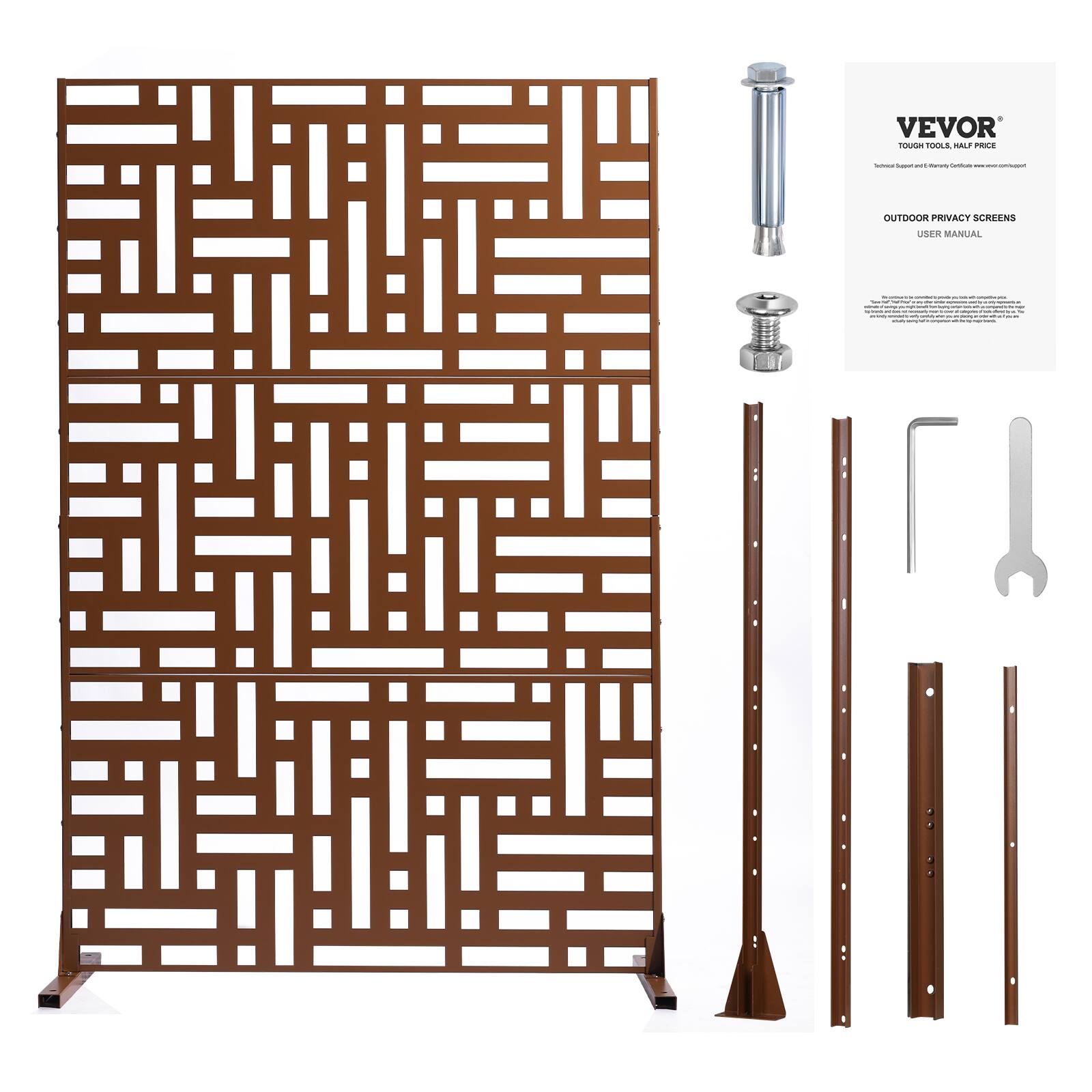 VEVOR  
TOUGH TOOLS, HALF PRICE  

OUTDOOR PRIVACY SCREENS  
USER MANUAL  

VEVOR  
Tough Tools, Half Price  
Customer Support & Energy Certificate: www.vevor.com/support  

OUTDOOR PRIVACY SCREENS  
USER MANUAL  

(Additional text in the image is not fully legible and cannot be accurately transcribed.)
