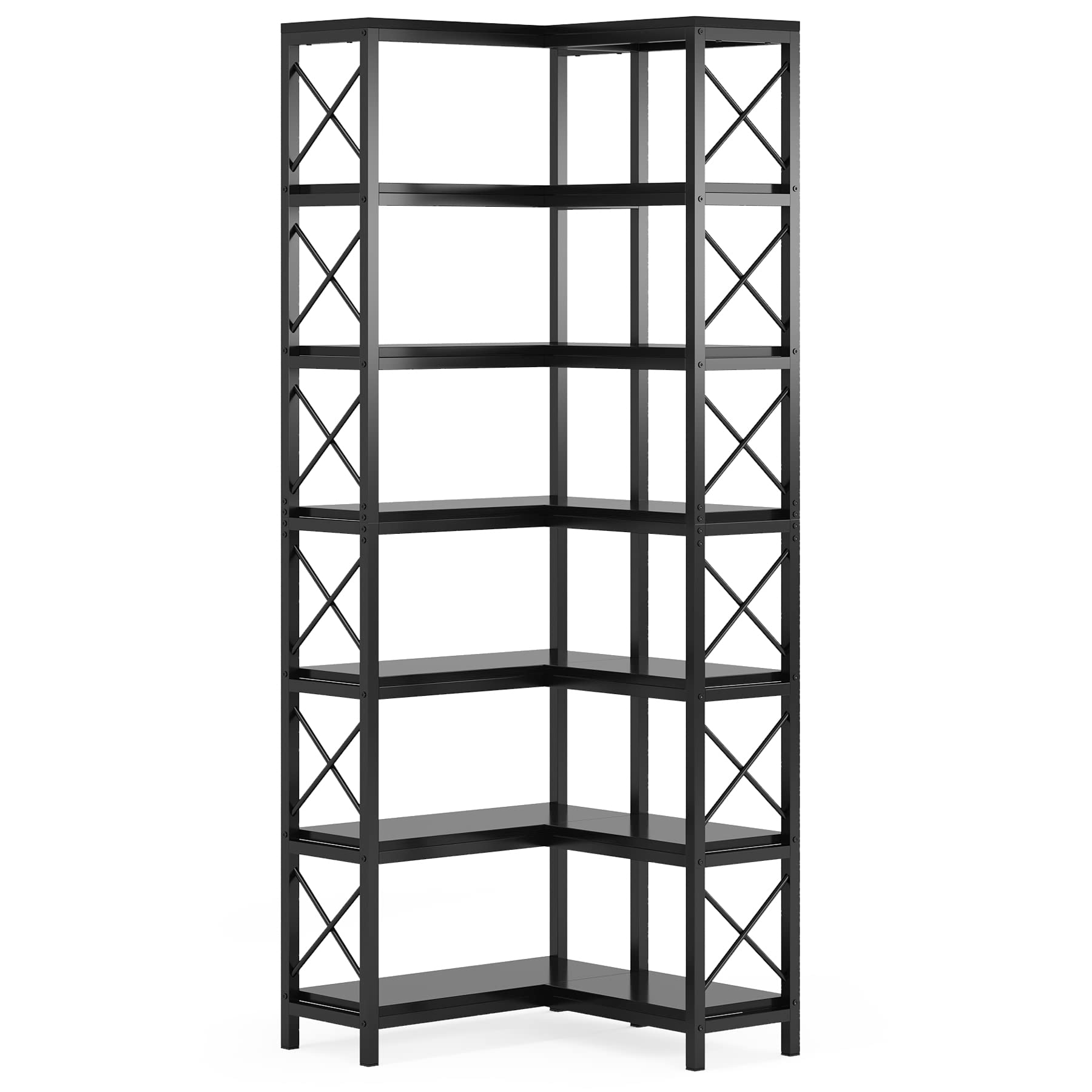 Alt View 4. Tribesigns - 7-Tier Corner Bookcase, Industrial Corner Bookshelf, Black - Black.