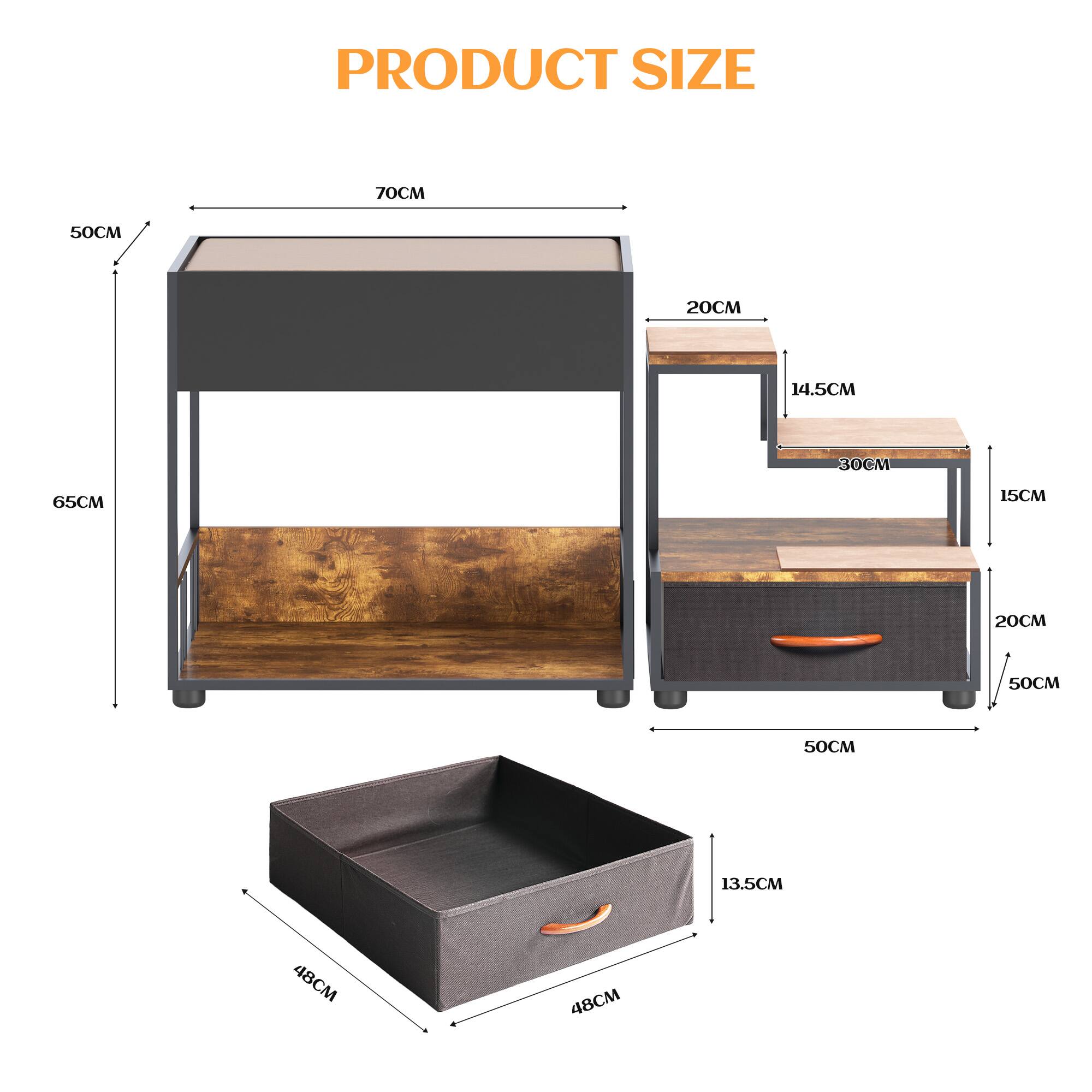 PRODUCT SIZE

- 70CM
- 50CM
- 20CM
- 14.5CM
- 30CM
- 65CM
- 15CM
- 20CM
- 50CM
- 50CM
- 13.5CM
- 48CM
- 48CM