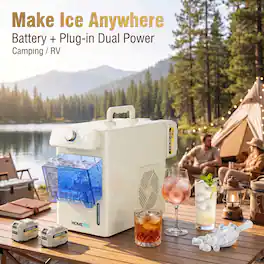 Homevol - Cordless Battery-Powered & Dual AC/DC Portable Ice Maker – 2 Batteries Included, 30 lbs Daily for Camping, RV & Indoor - White