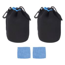 Unique Bargains - 2pcs Drawstring Lens Pouch, 3"x4" Soft Plush Neoprene Case for DSLR Photography Gear - Black