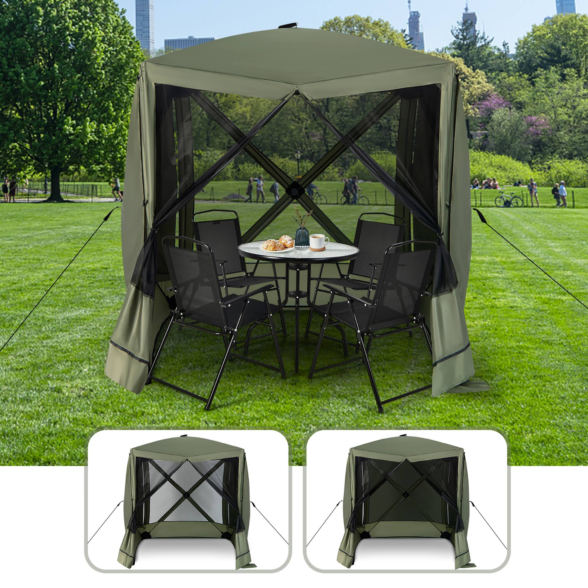 Alt View 16. Costway - 6.7 FT x 6.7 FT 4-Panel Pop up Camping Gazebo Quick-Set with 2 Sunshade Cloths Green - Green.