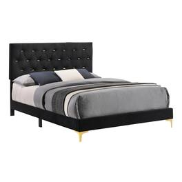 Manhattan Lane - Lif Platform Queen Size Bed, Panel Tufted Headboard - Black/Gold