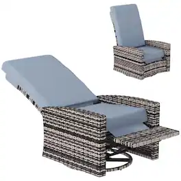 PULUZ - Outdoor Wicker Swivel Recliner Chair, for Patio - Gray