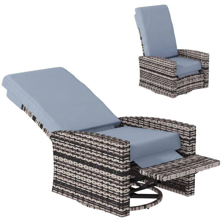 Front. PULUZ - Outdoor Wicker Swivel Recliner Chair, for Patio - Gray.