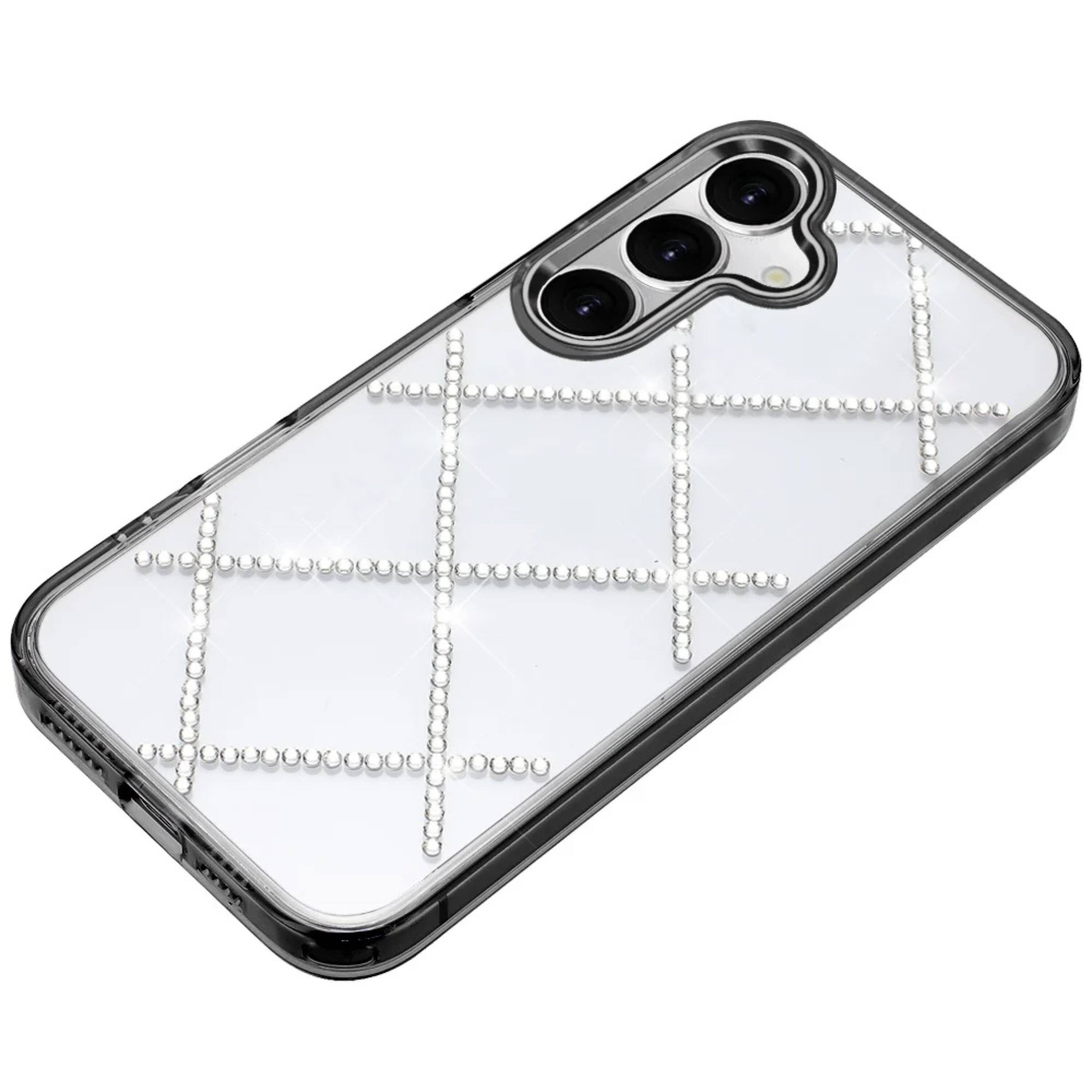 Angle. Kitcheniva - Rhinestone Diamond Pattern Bling Phone Case With Tempered Glass For Samsung S26 Plus Black - Black.