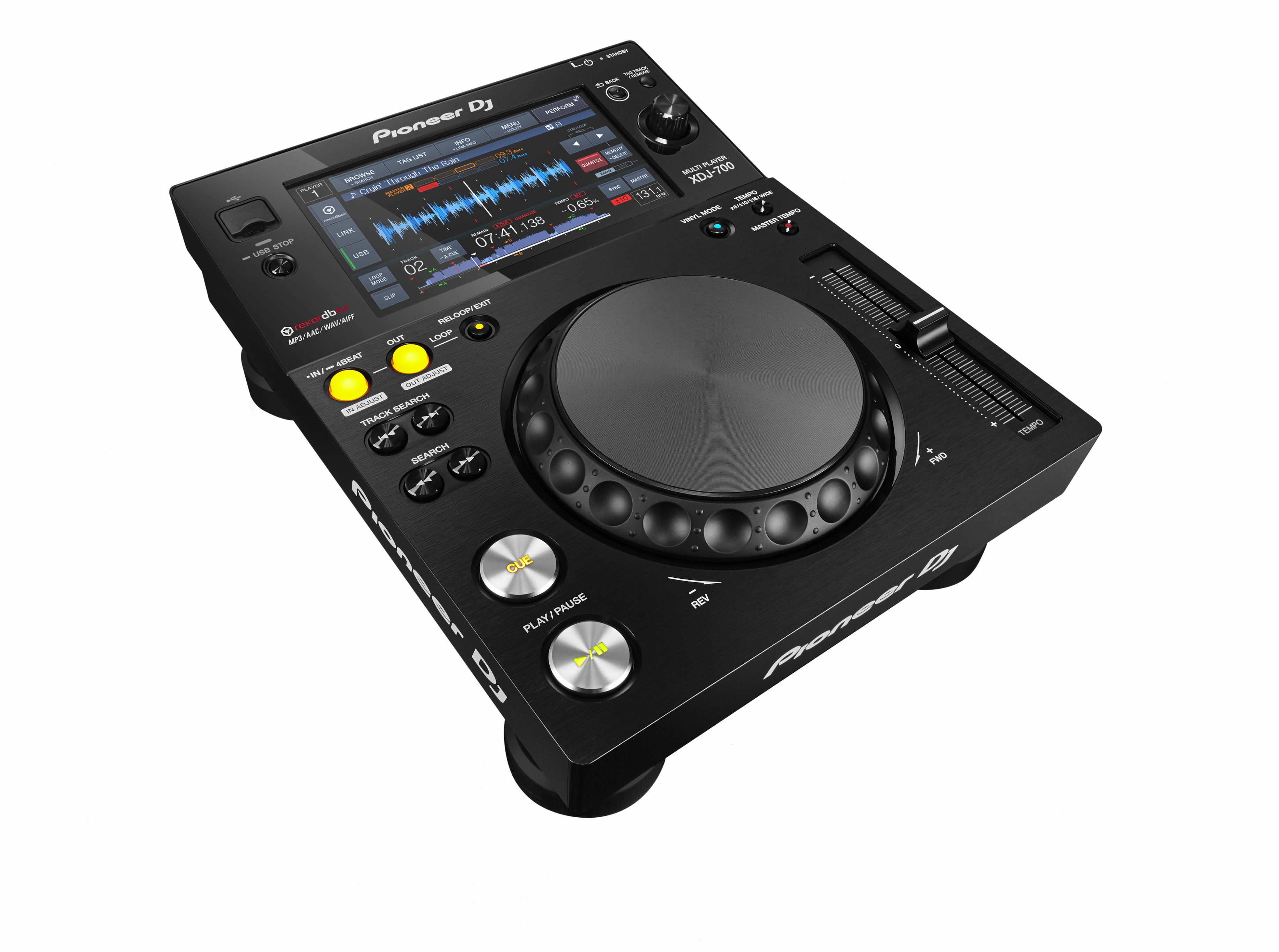 - L ! - R DJ 1EREM Pioneer TE -  
- um A - PLANR Ste MUT XDJ-700 700 WCES TheoE - Lax TE 1 Cnac -  
- 1311 - 1 I Cos T 0.65 MOICAL MTS -  
- vn 138 GRANTER LINUE -  
- 41 STOP - 07 - usm uS LI 02 -  
- S. TIXE ekor db RELOGR MP3/AAC/WAV/A -  
- PS OUT LOOP ARIELAT -  
- 182 og_to_the taun A TRACK SEARCH SEARCH TRACK 4 TEMPO SEARGH PWD Pioneer CUE PLAY 1 PAUSE REV Ponses >/1 I1  

- Pioneer DJ  
- XDJ-700  
- 7.4GB USB STORAGE  
- 2 CHANNEL MIXER  
- 2 DECKS  
- 24 BIT/96kHz  
- 100%  
- 07:41:138  
- -0.65  
- 1311  
- USB STOP