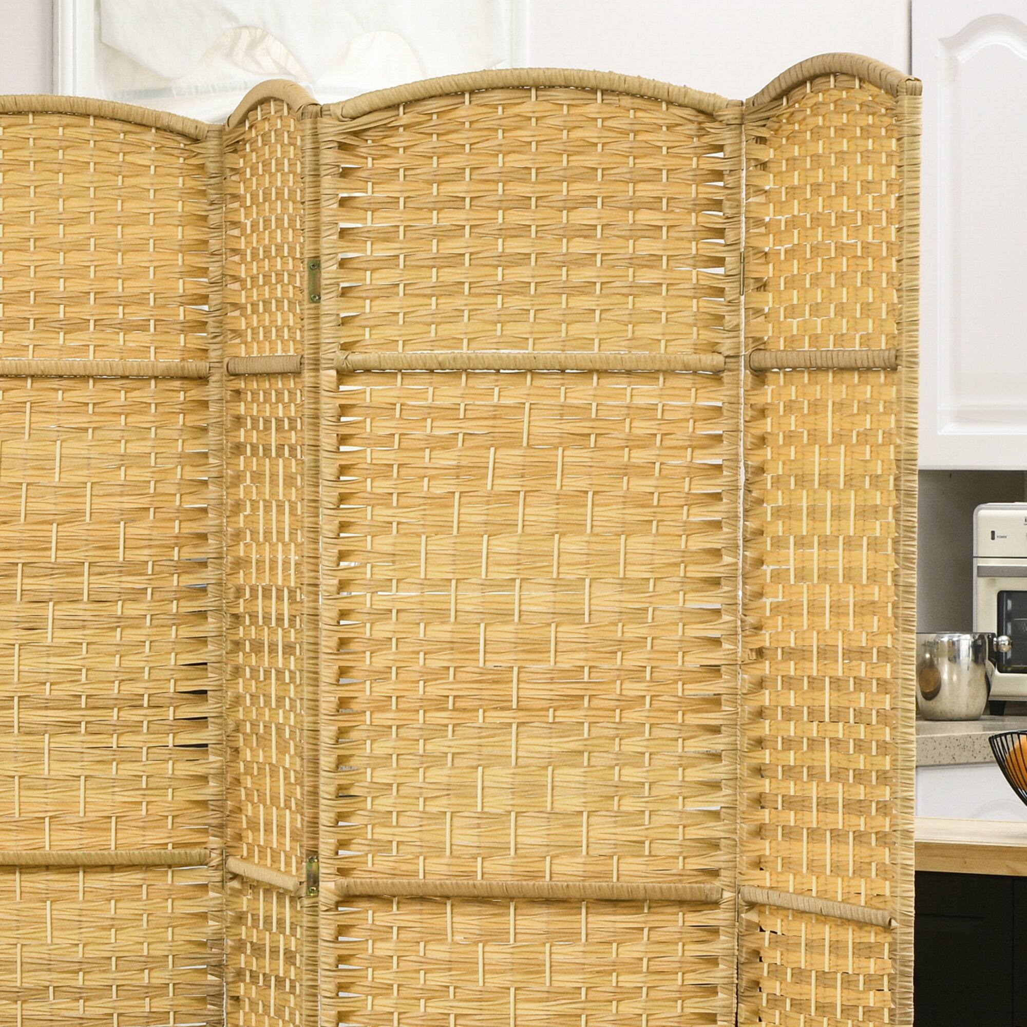 Alt View 7. Homcom - Room Divider, Folding Privacy Screen, Tall Hand-Woven Freestanding Wall Partition for Home Office and Bedroom - Natural Wood.