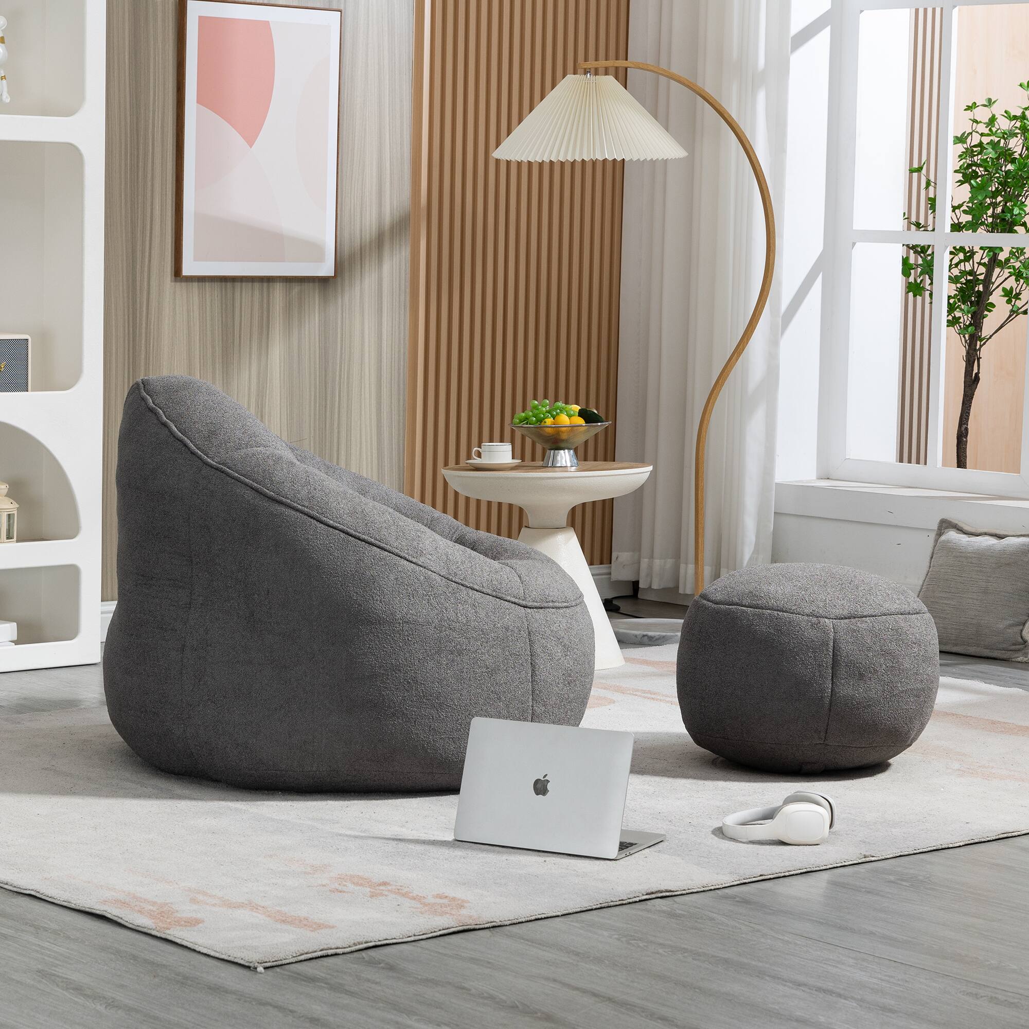 Left. GOODSILO - Premium Microfiber Bean Bag Sofa Chair with Detachable Footrest for Ultimate Comfort and Relaxation - Grey.
