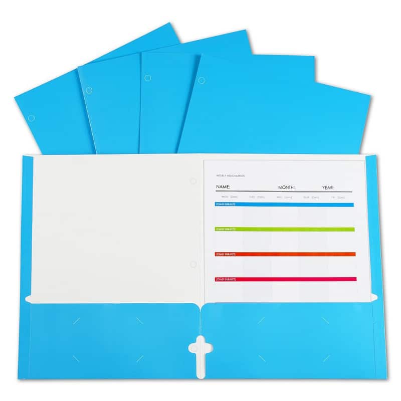 C-line - 2-Pocket Laminated Paper Portfolios with 3-Hole Punch, Blue, Box of 25