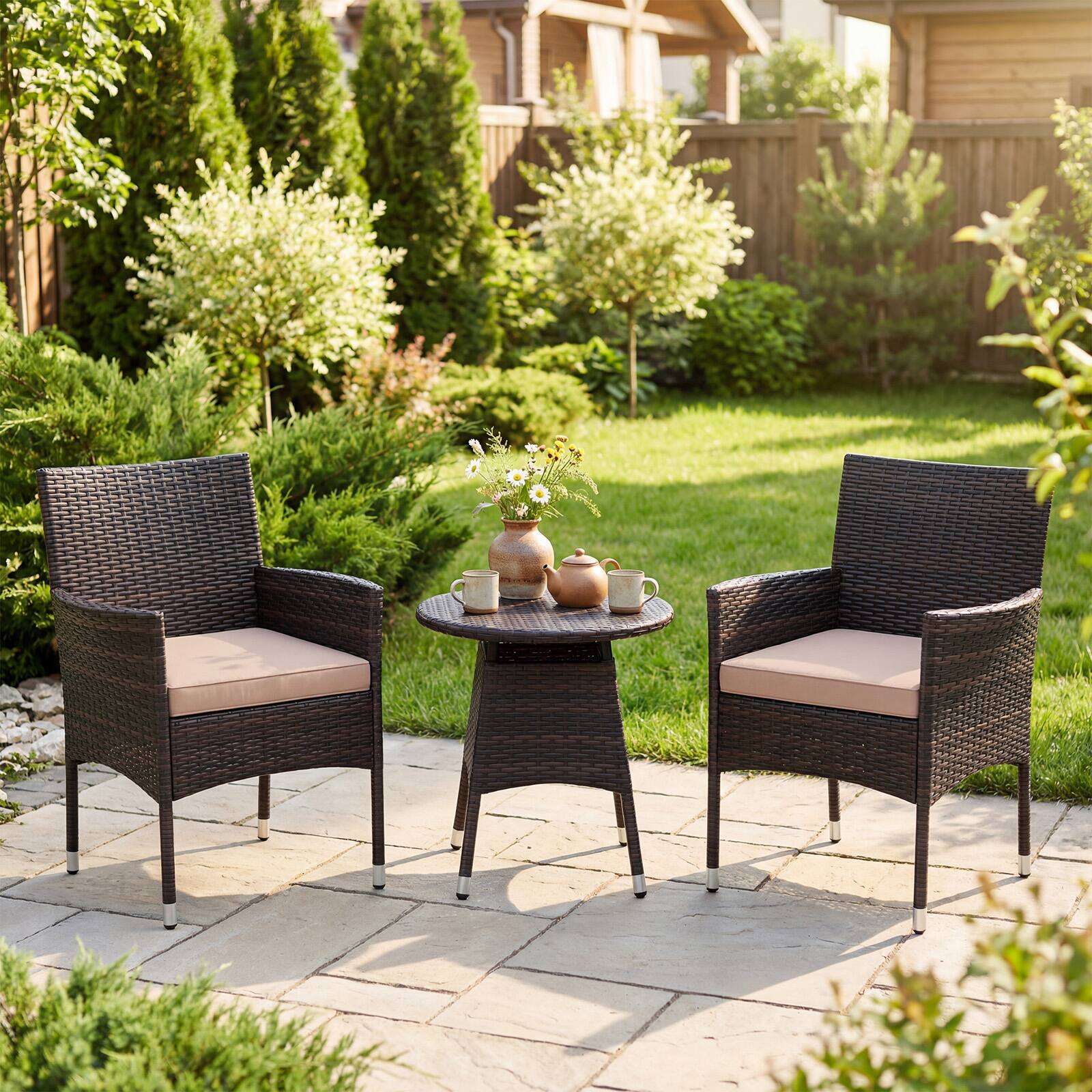 Alt View 4. Costway - Costway 3 Piece Patio Furniture Set, Hand-Woven PE Wicker Conversation Set with Armchairs - Mix Brown&Beige.