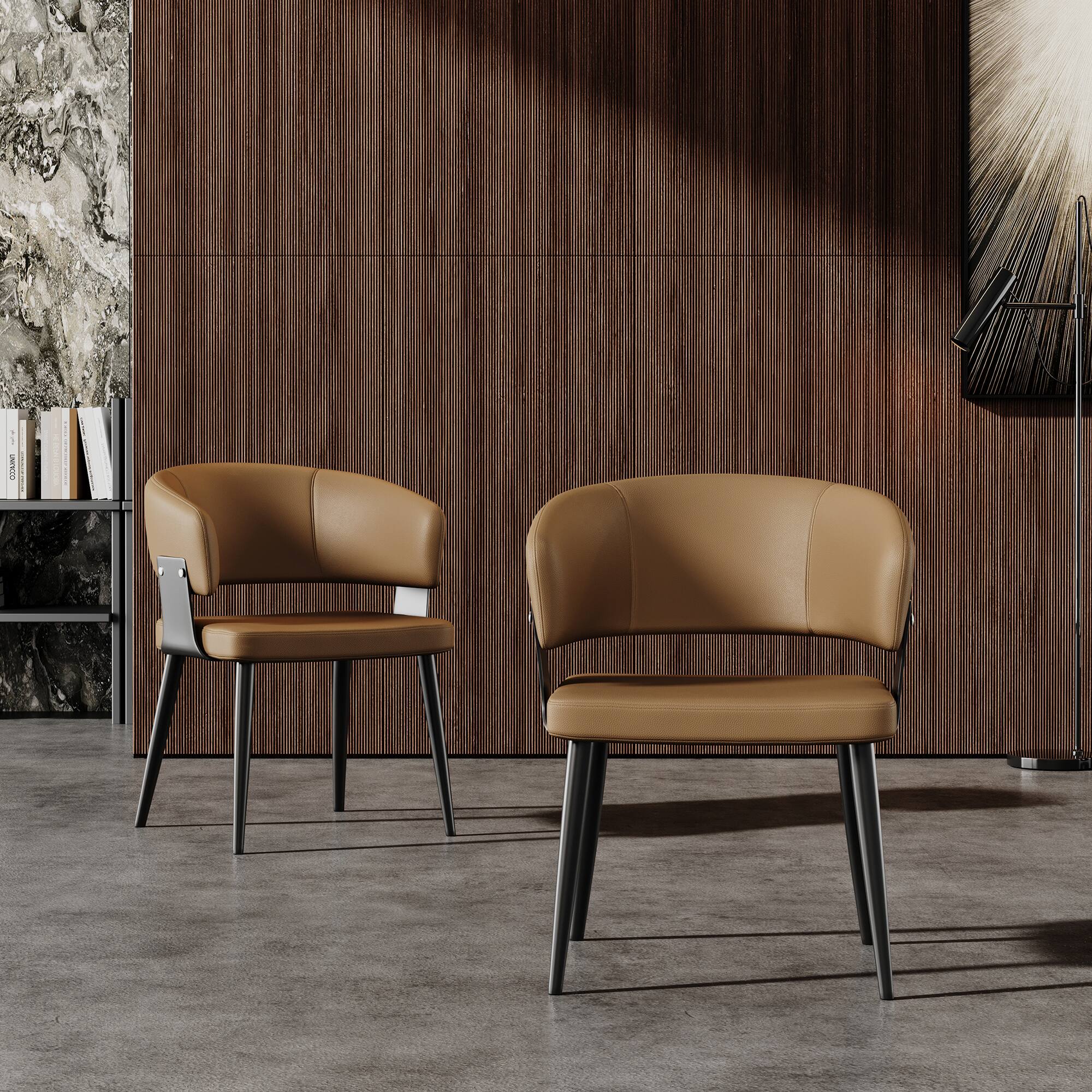 Alt View 1. luck idea - Dining Chairs Set of 2 Thick-Wide Arched Backrest Leather Upholstery - Brown.