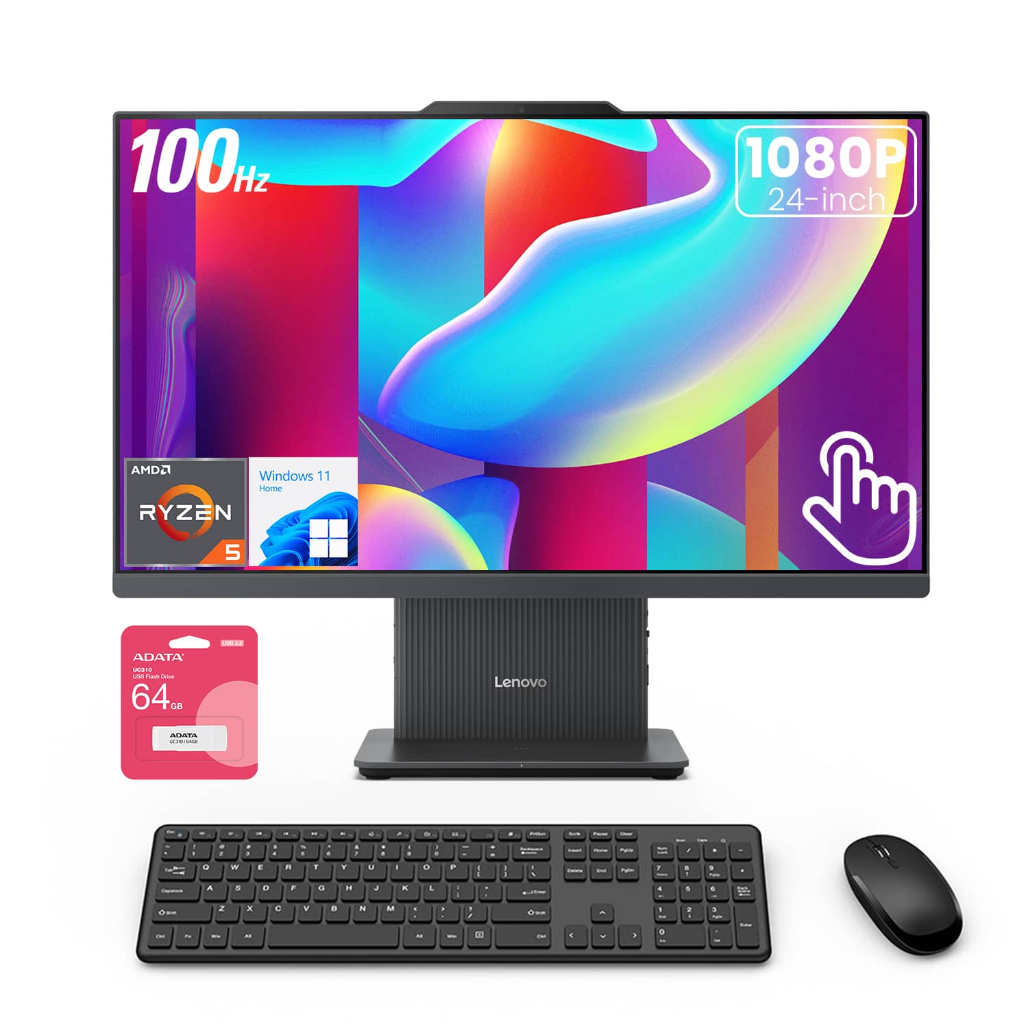 Lenovo - IdeaCentre 24" FHD All-in-One - AMD Ryzen 5 7535HS - 32GB RAM 512GB SSD - Wireless K & M - Adata 64GB USB Drive - Black